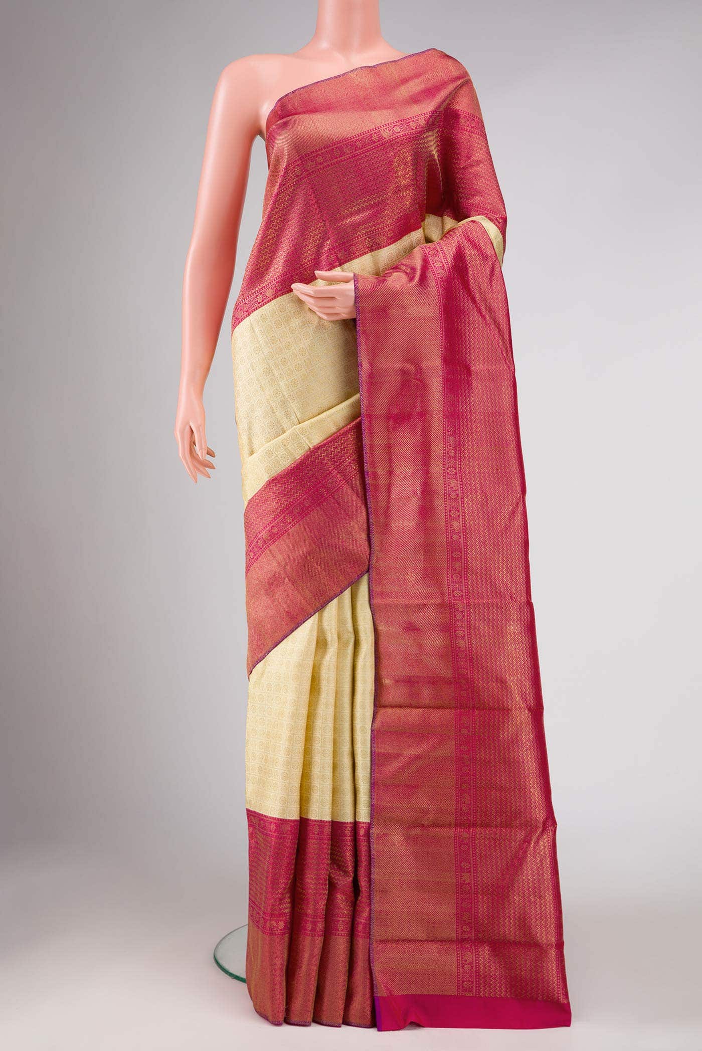 Pure Silk Pure Zari Sandal Kanchipuram Saree