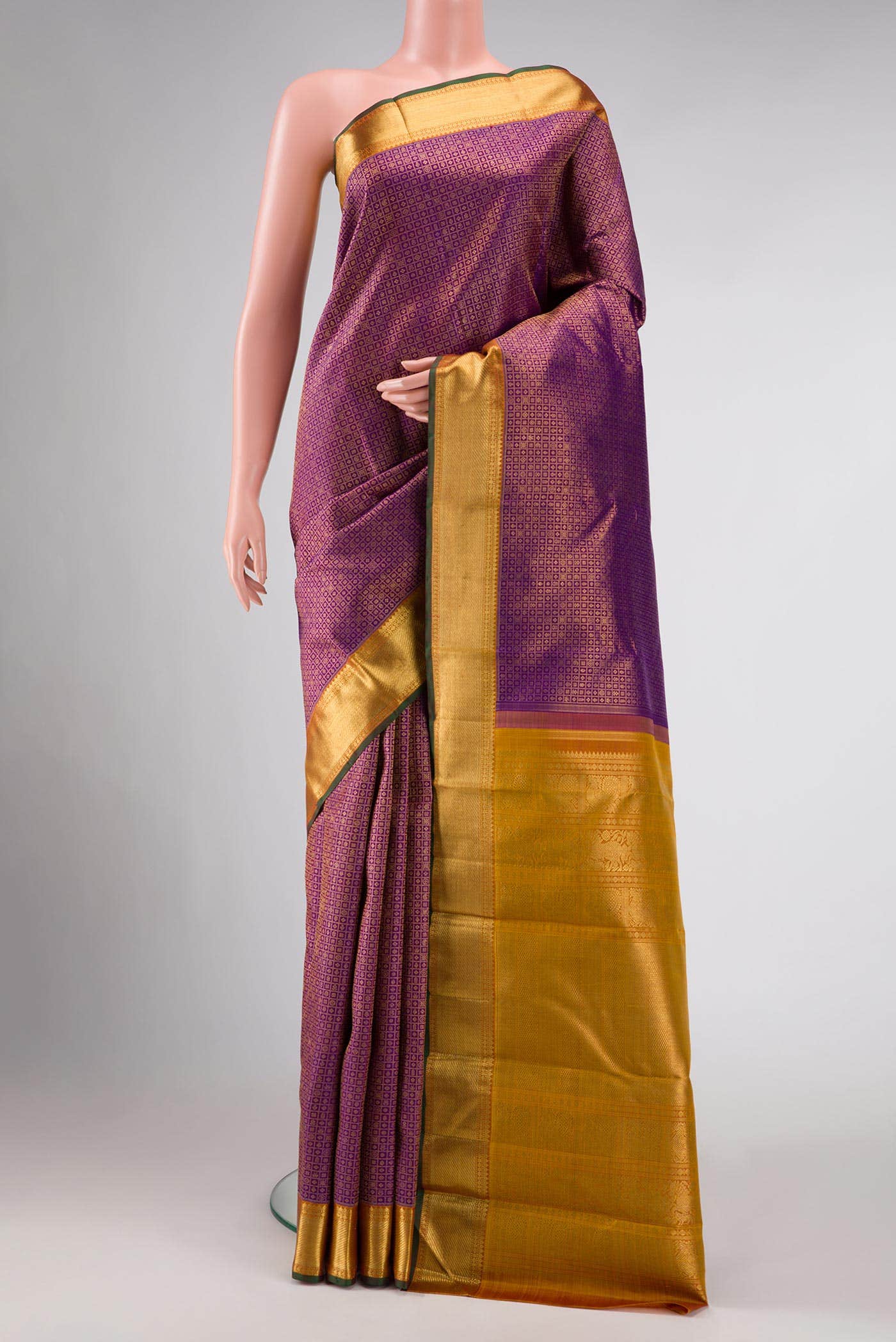 Pure Silk Pure Zari Purple Dual Tone Kanchipuram Saree
