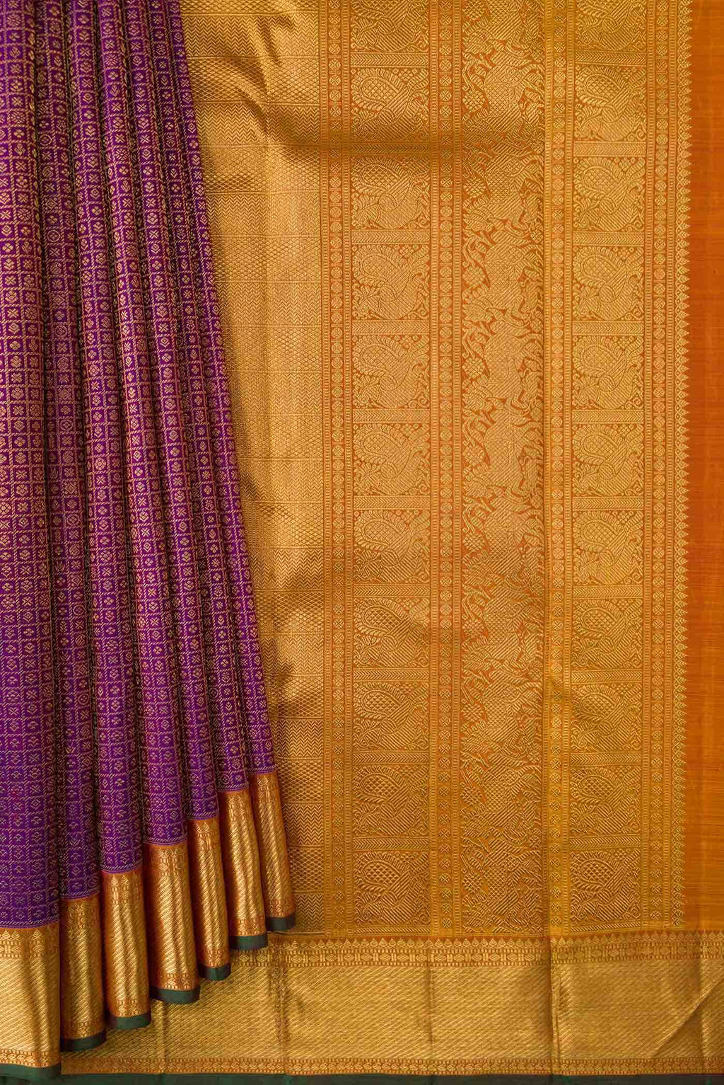 Pure Silk Pure Zari Purple Dual Tone Kanchipuram Saree