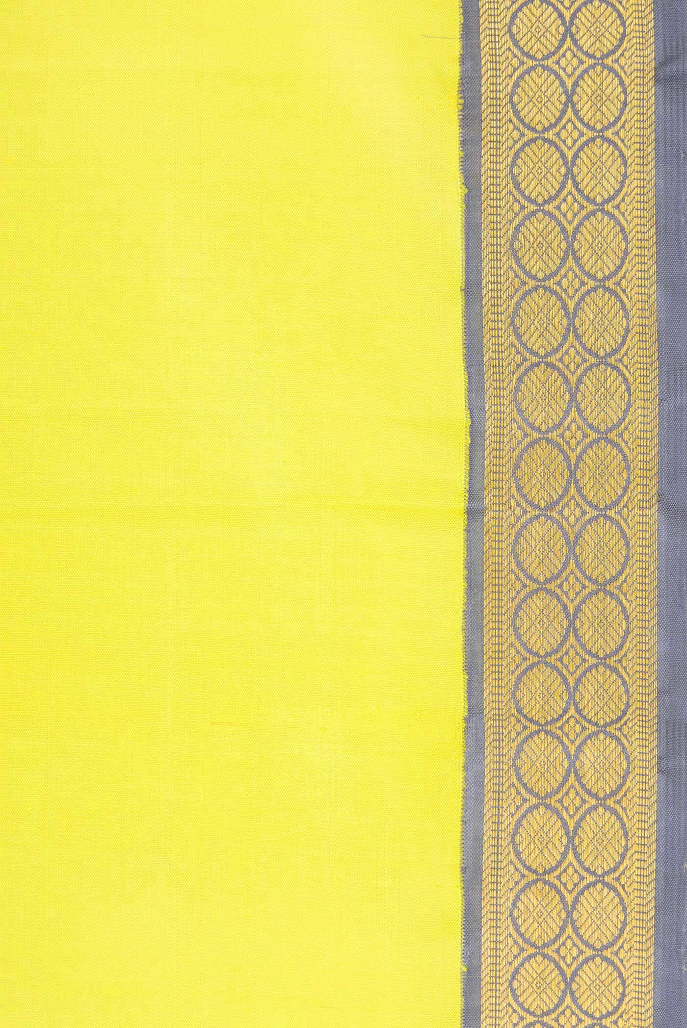 Pure Silk Pure Zari Lemon Yellow Dual Tone Kanchipuram Saree