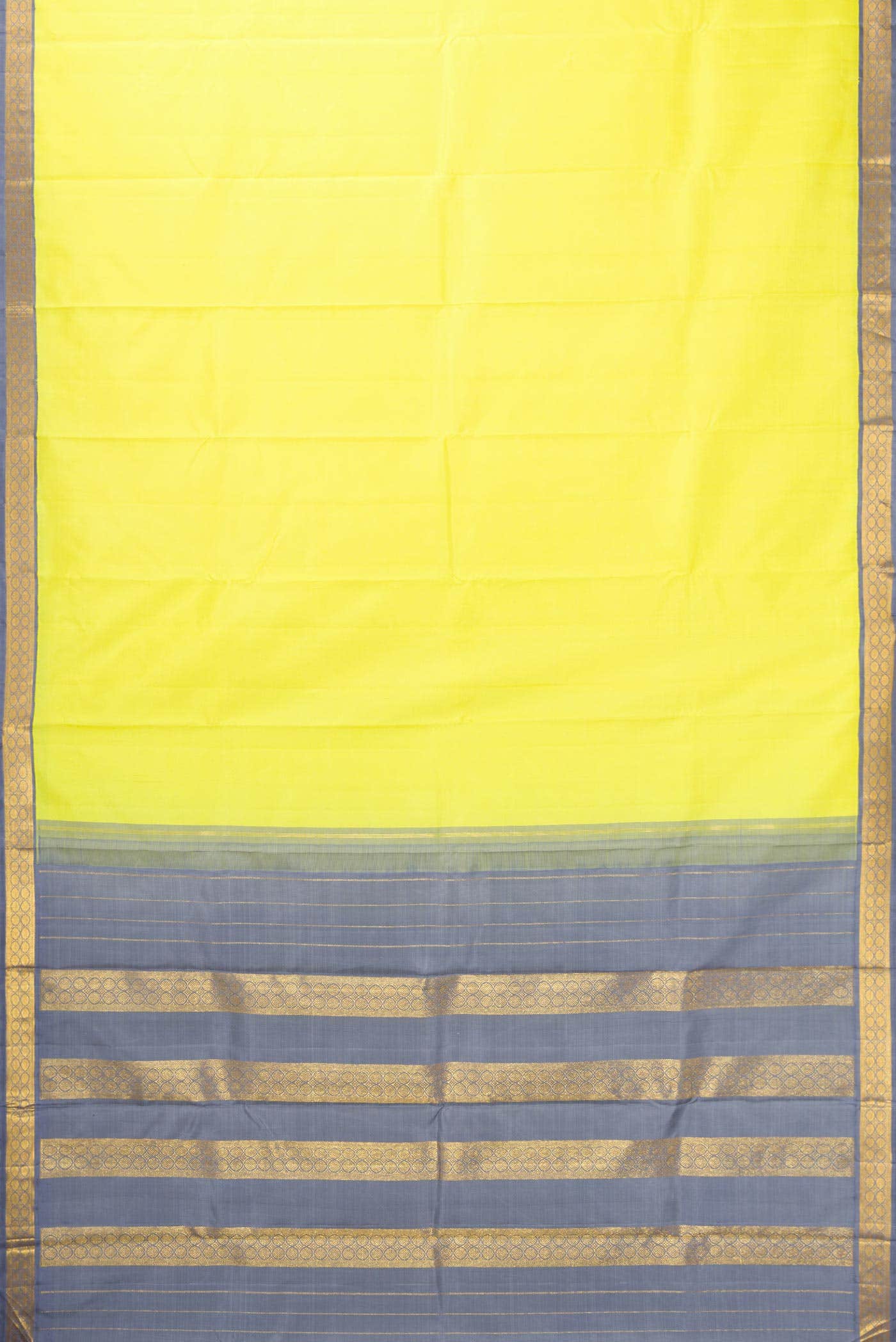 Pure Silk Pure Zari Lemon Yellow Dual Tone Kanchipuram Saree