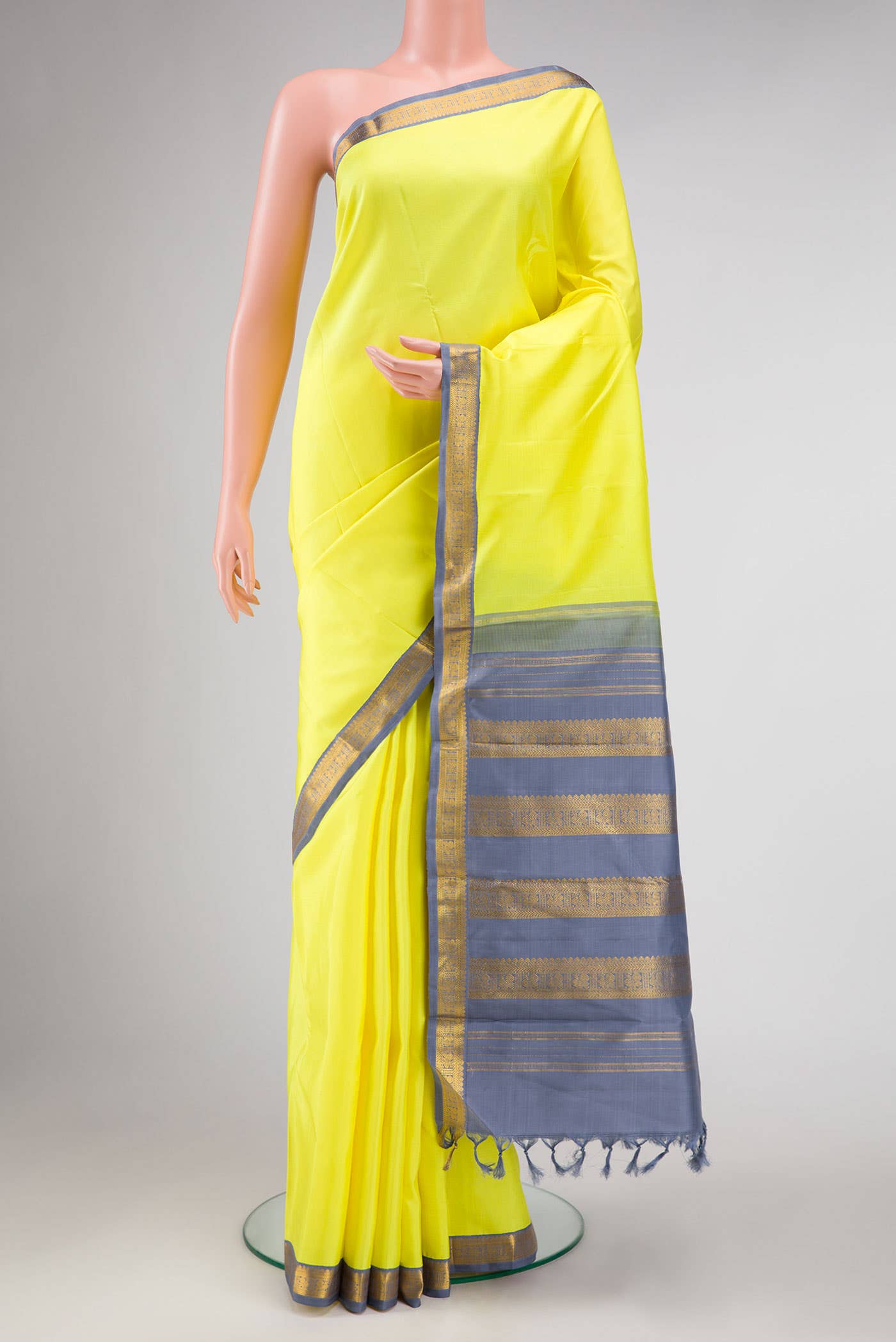Pure Silk Pure Zari Lemon Yellow Kanchipuram Saree