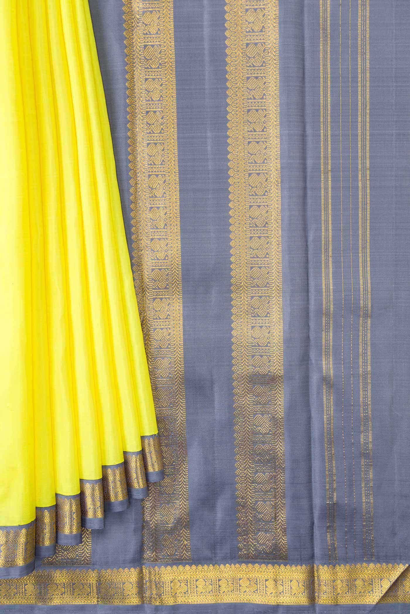 Pure Silk Pure Zari Lemon Yellow Kanchipuram Saree