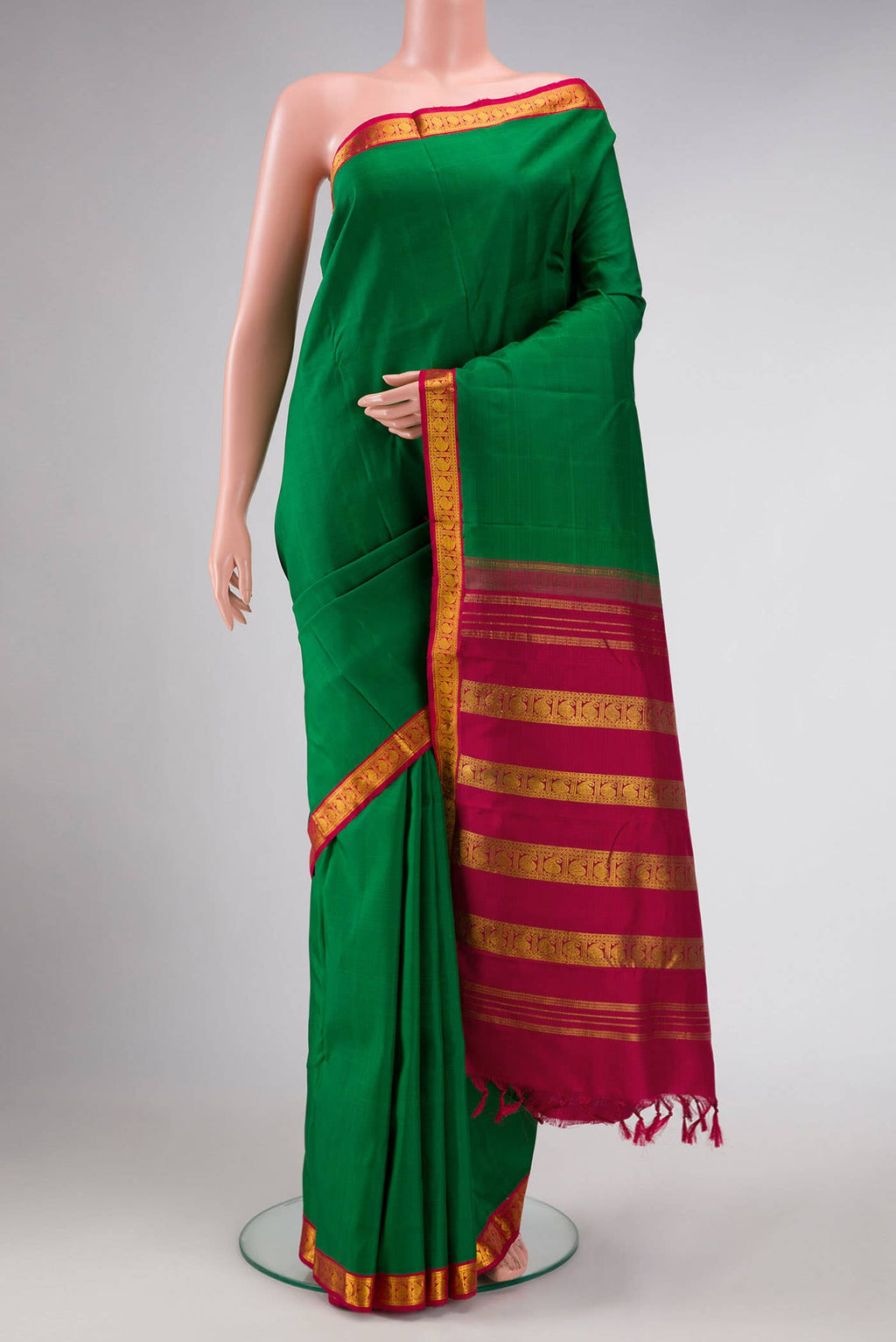 Pure Silk Pure Zari Green Dual Tone Kanchipuram Saree