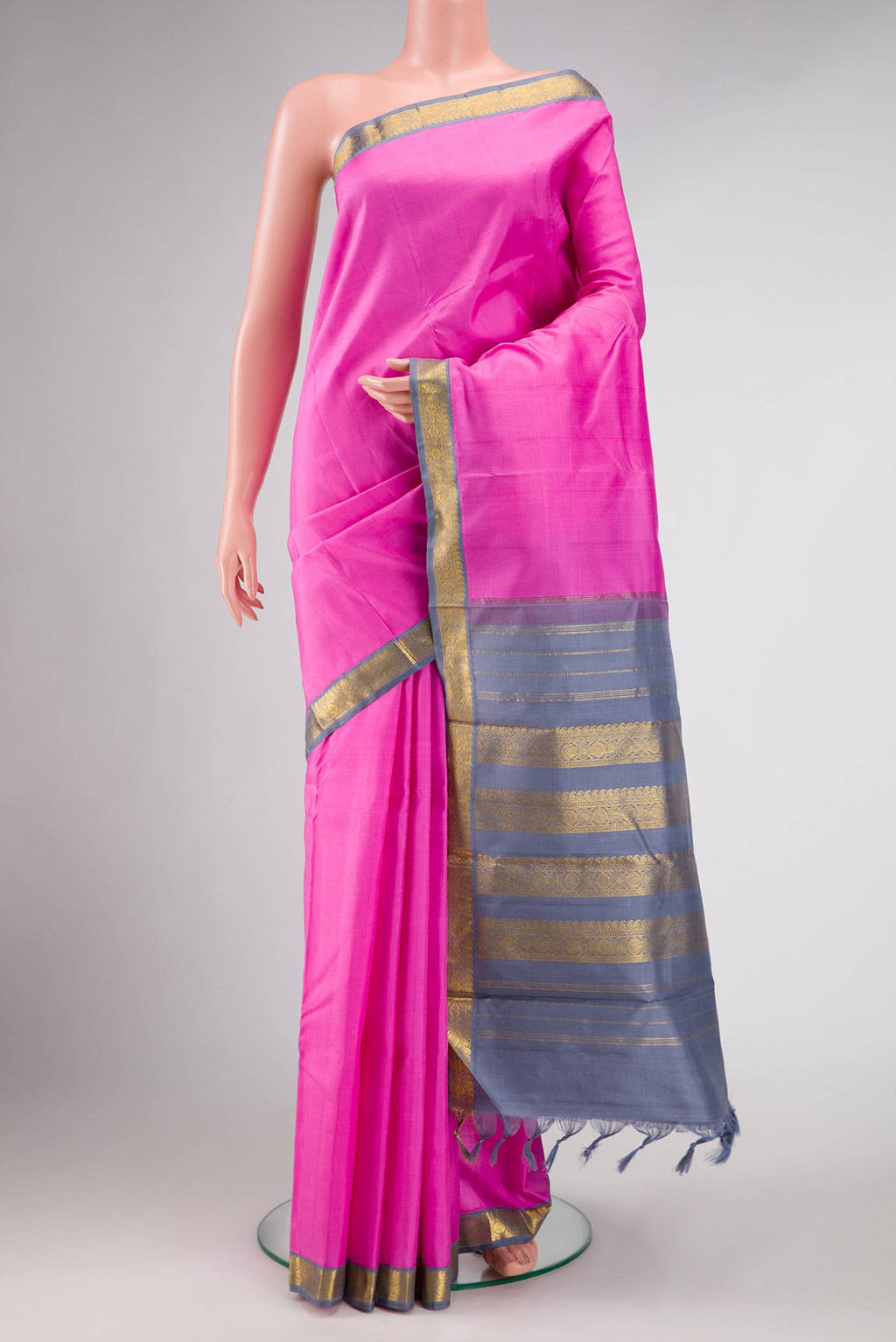 Pure Silk Pure Zari Pink Dual Tone Kanchipuram Saree