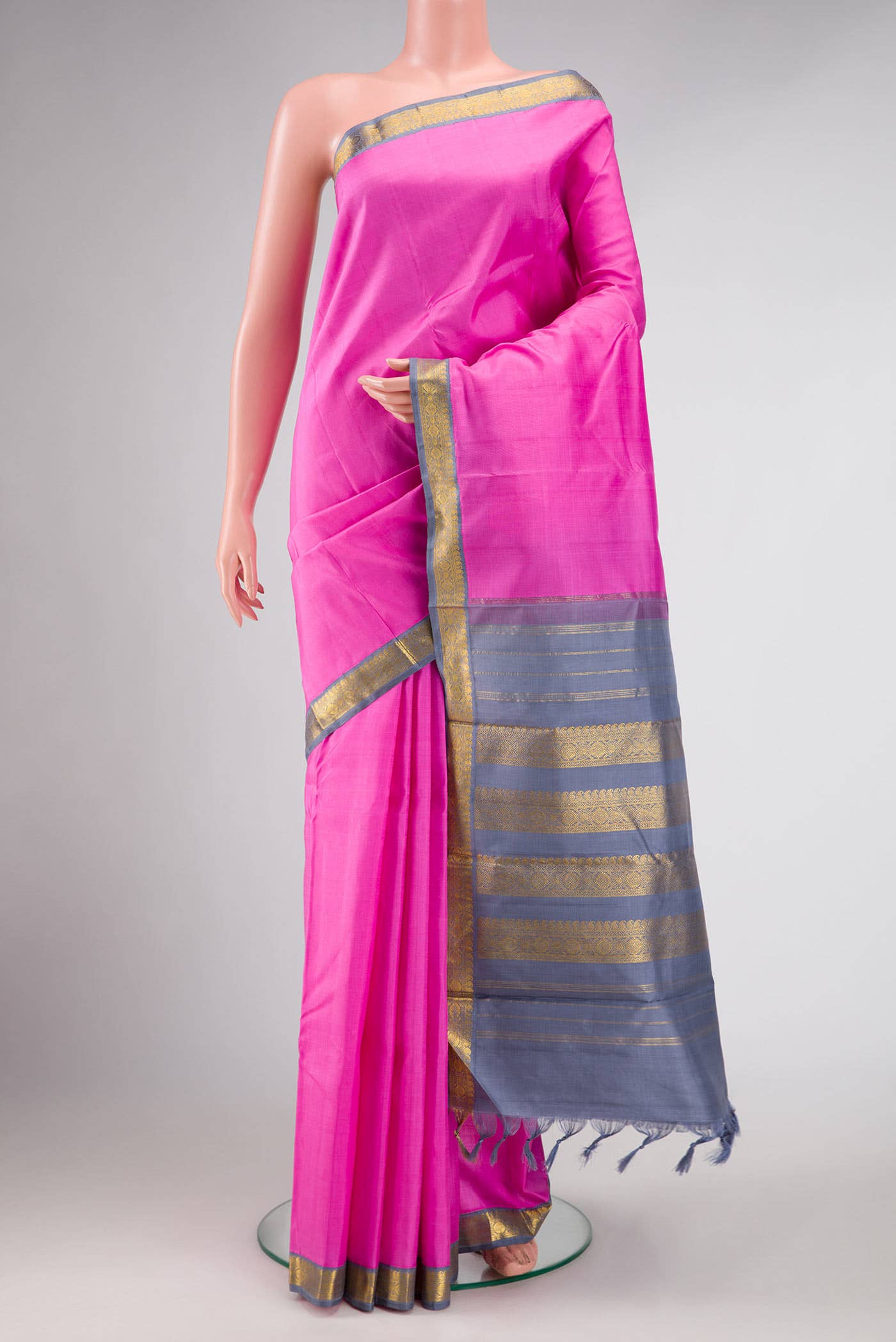 Pure Silk Pure Zari Pink Dual Tone Kanchipuram Saree
