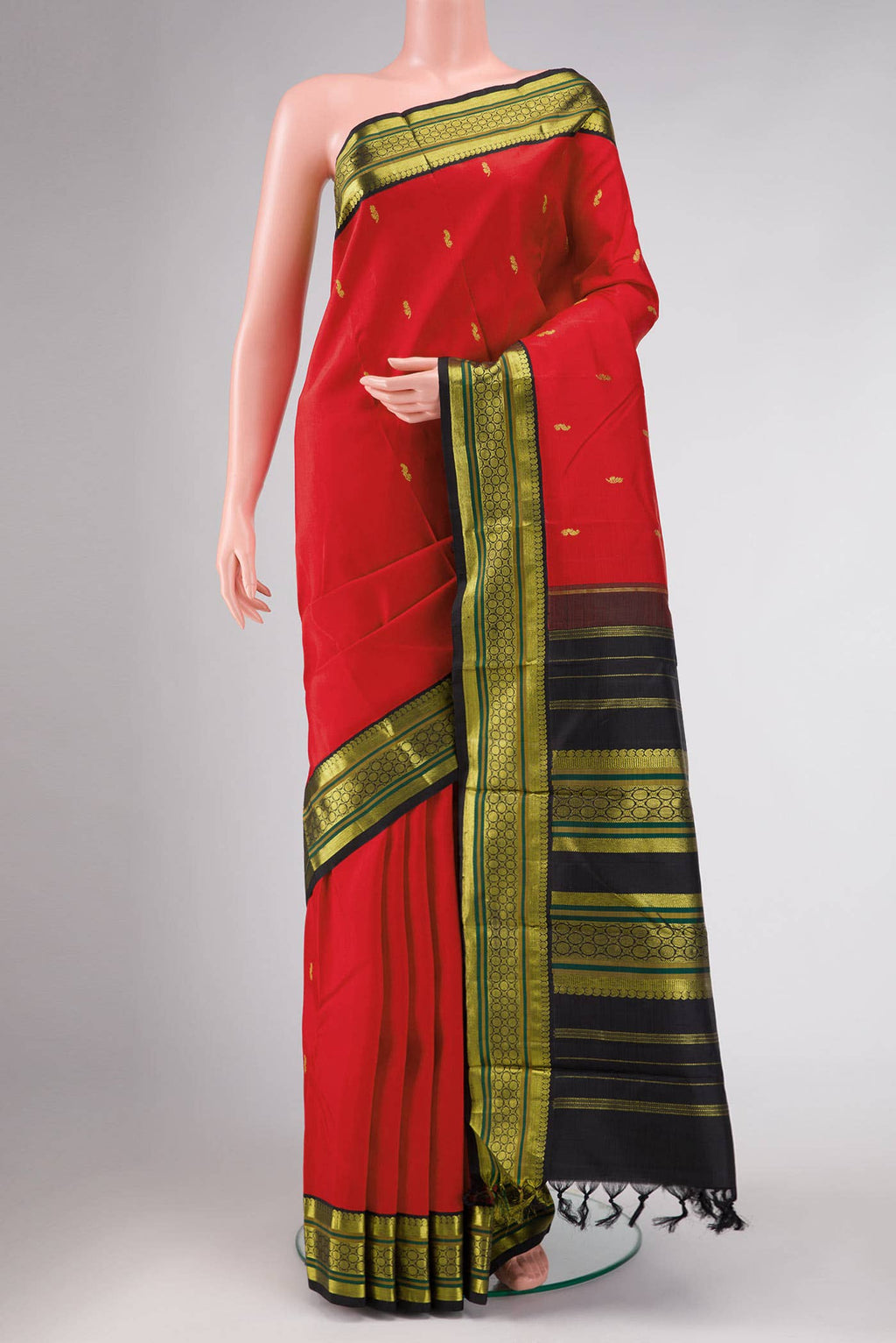 Pure Silk Pure Zari Red Dual Tone Kanchipuram Saree
