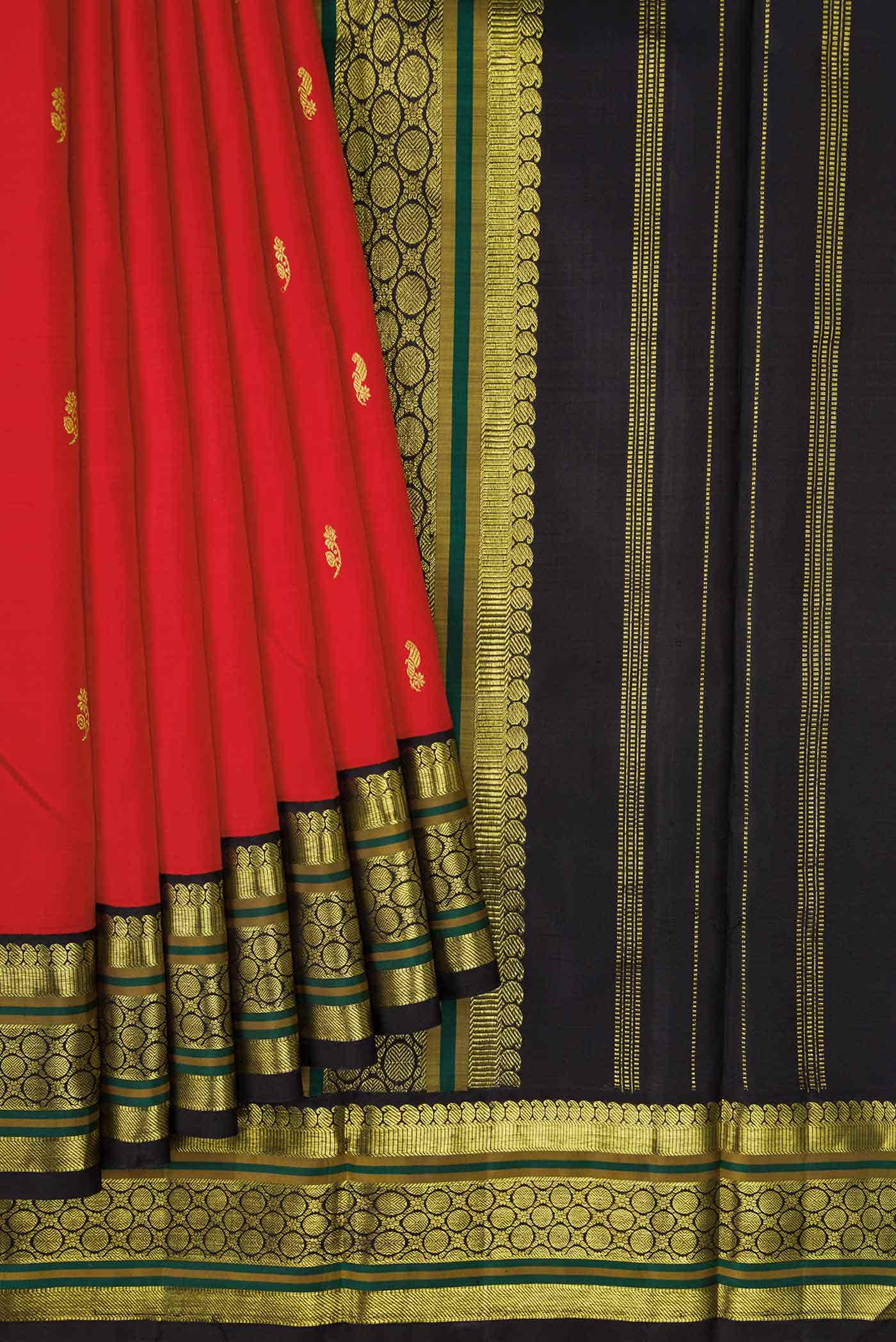 Pure Silk Pure Zari Red Dual Tone Kanchipuram Saree