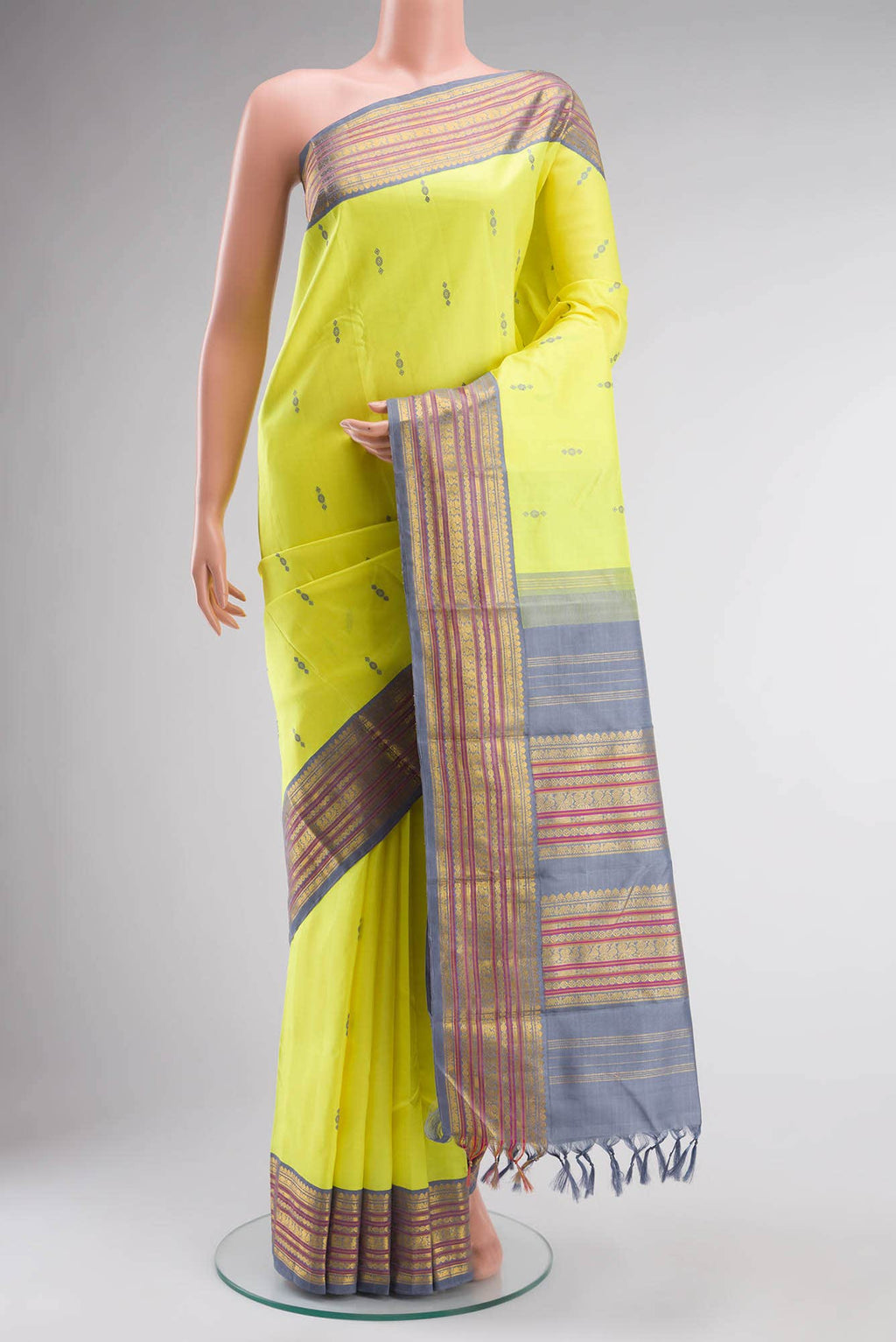 Lemon Yellow Kanchipuram Silk Saree