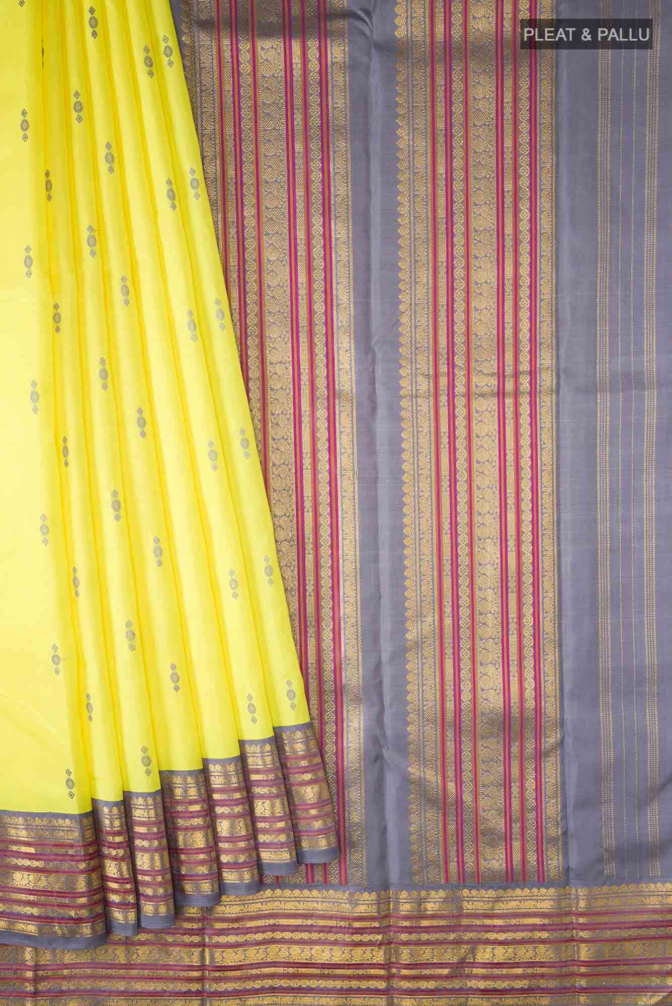 Lemon Yellow Kanchipuram Silk Saree