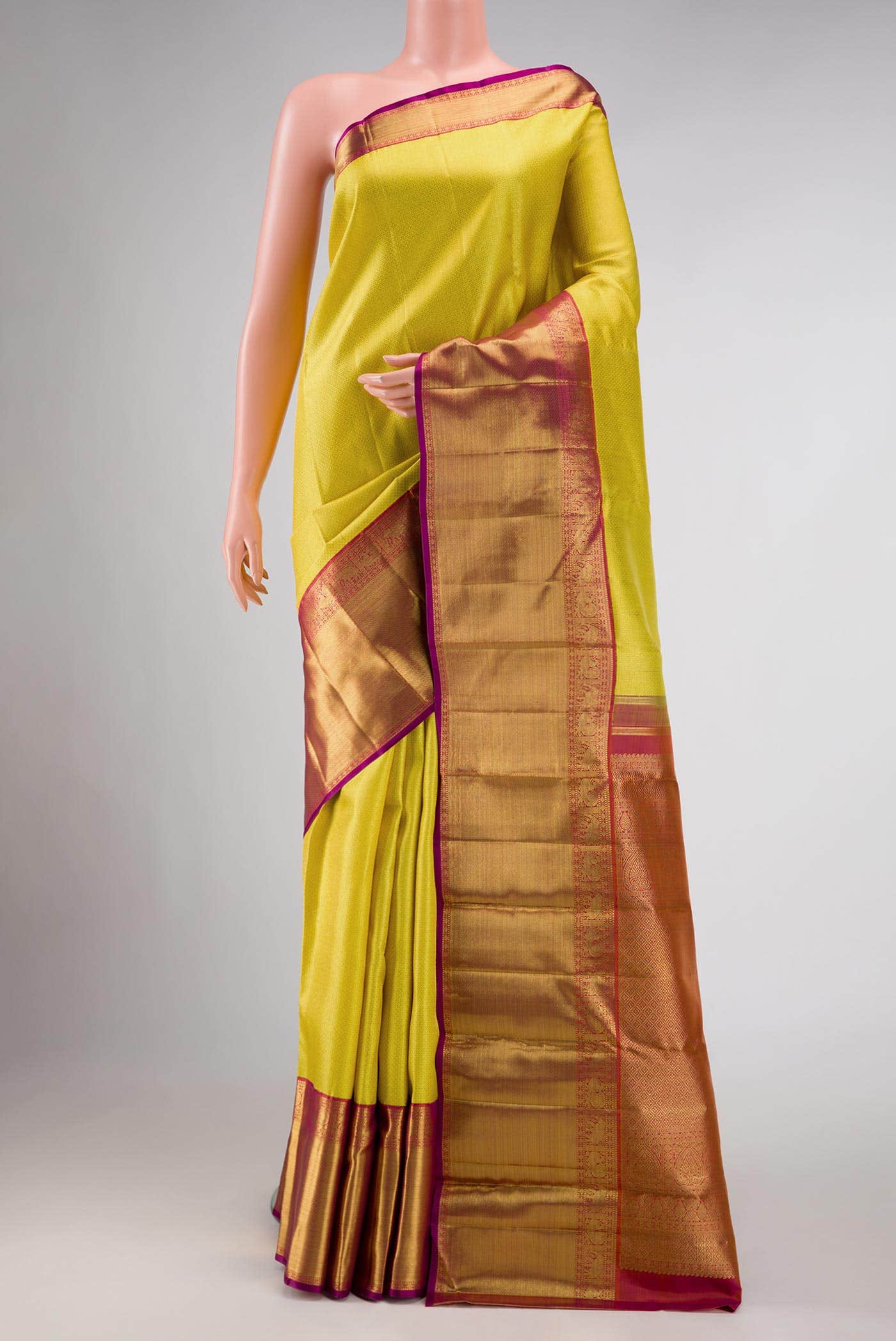 Pure Silk Pure Zari Yellow Kanchipuram Saree