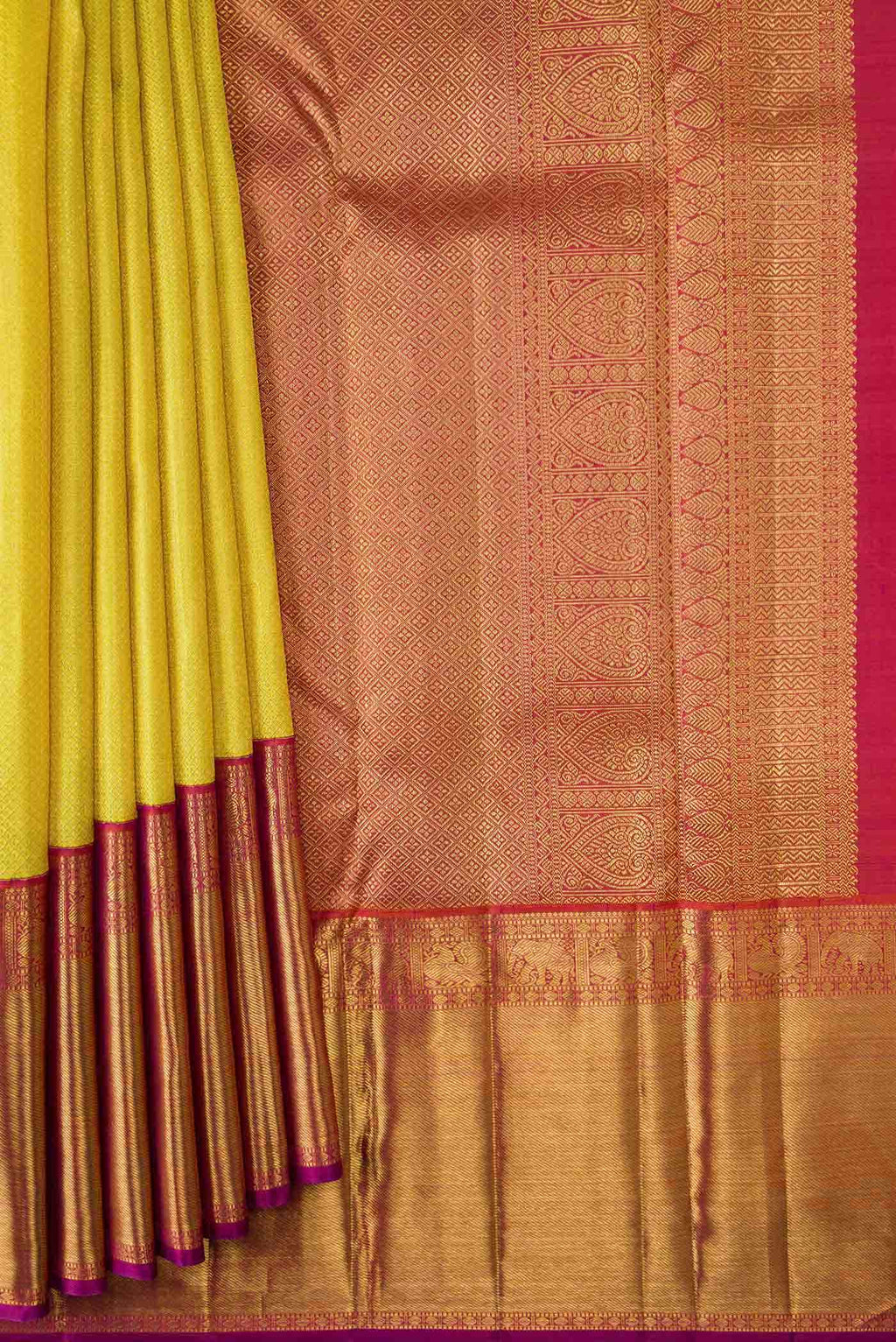 Pure Silk Pure Zari Yellow Kanchipuram Saree