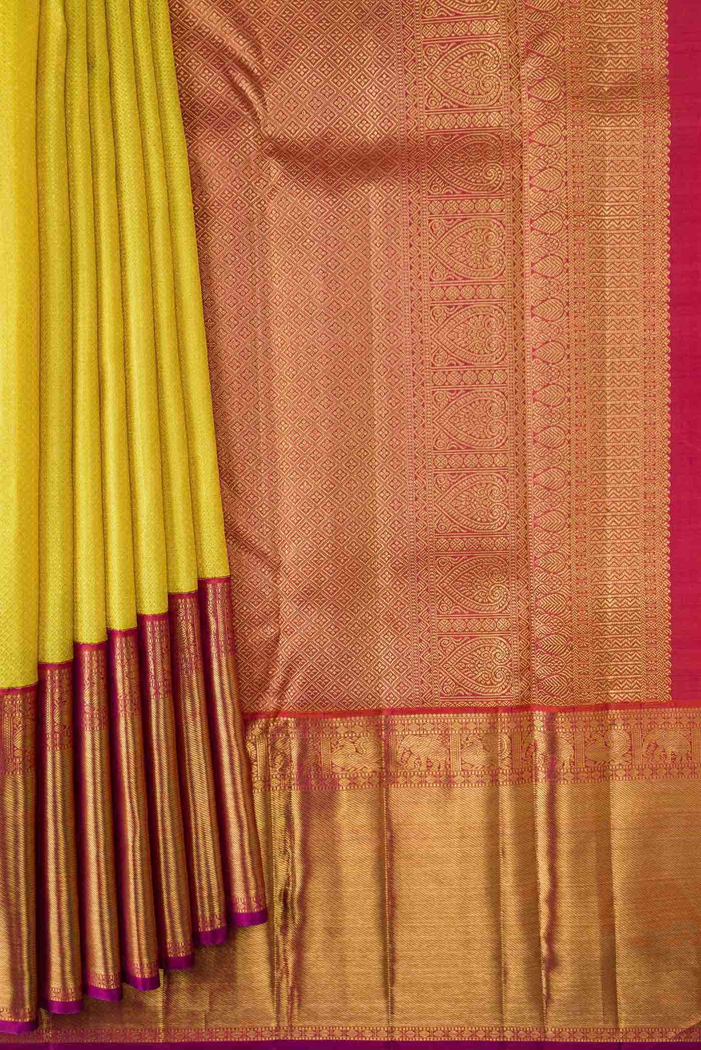 Pure Silk Pure Zari Yellow Kanchipuram Saree
