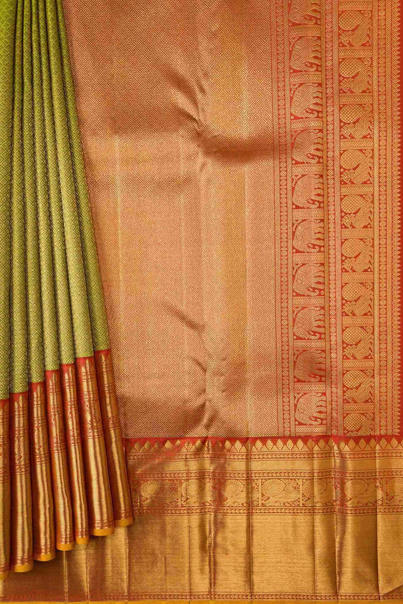 Pure Silk Pure Zari Green Kanchipuram Saree