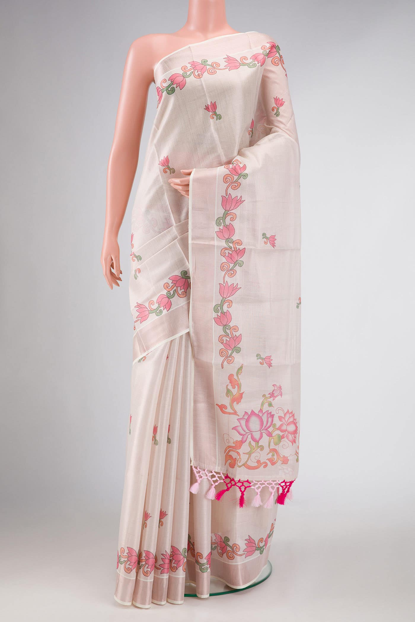 Pink Dual Tone Kerala Cotton Saree