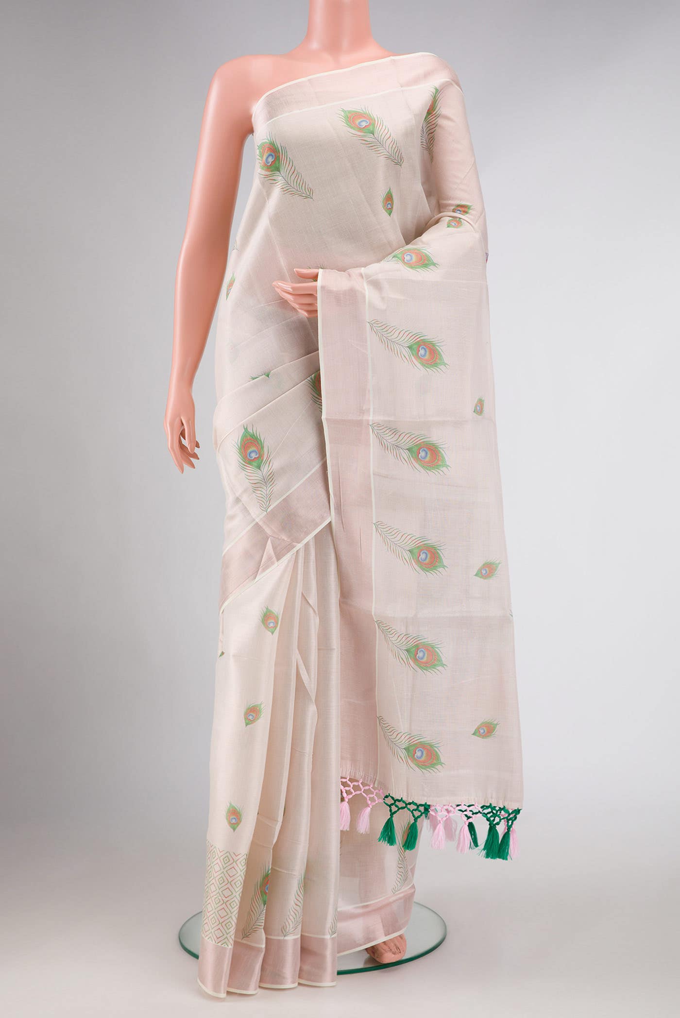 Pink Dual Tone Kerala Cotton Saree