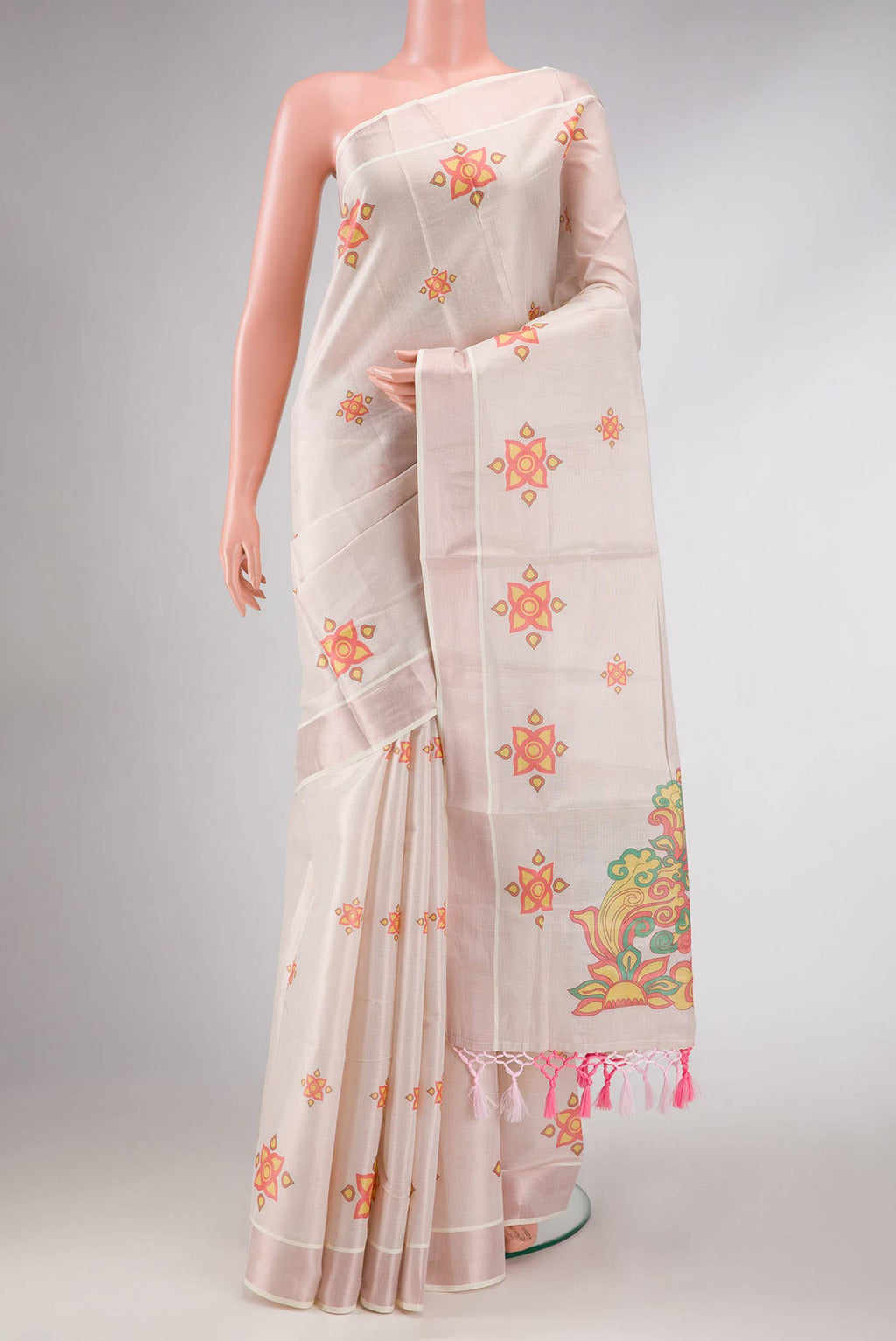 Rose pink Dual Tone Kerala Cotton Saree