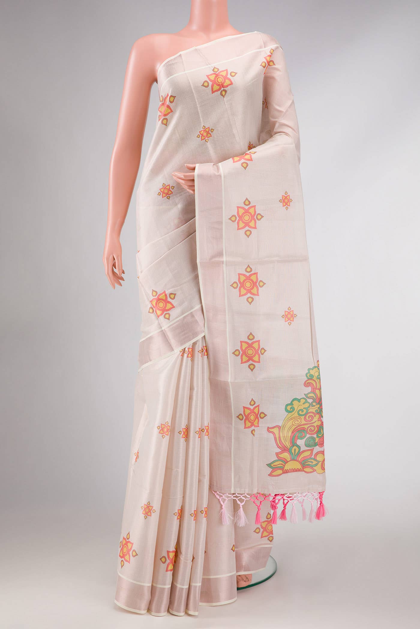 Rose pink Dual Tone Kerala Cotton Saree