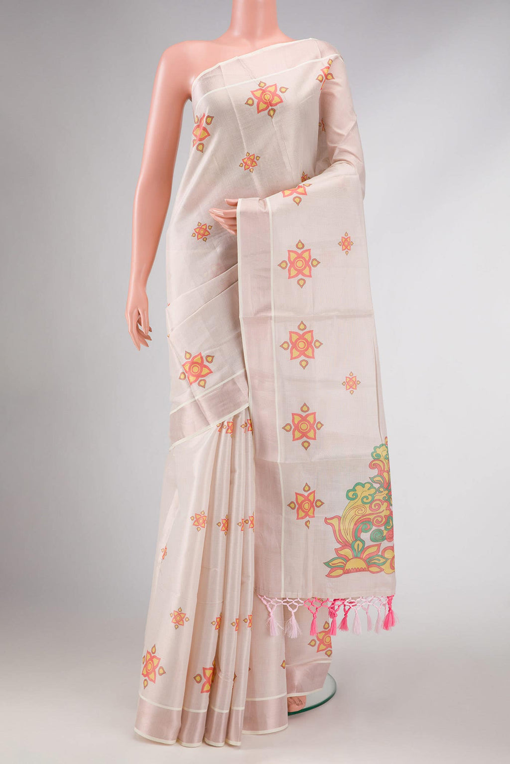 Rose pink Dual Tone Kerala Cotton Saree