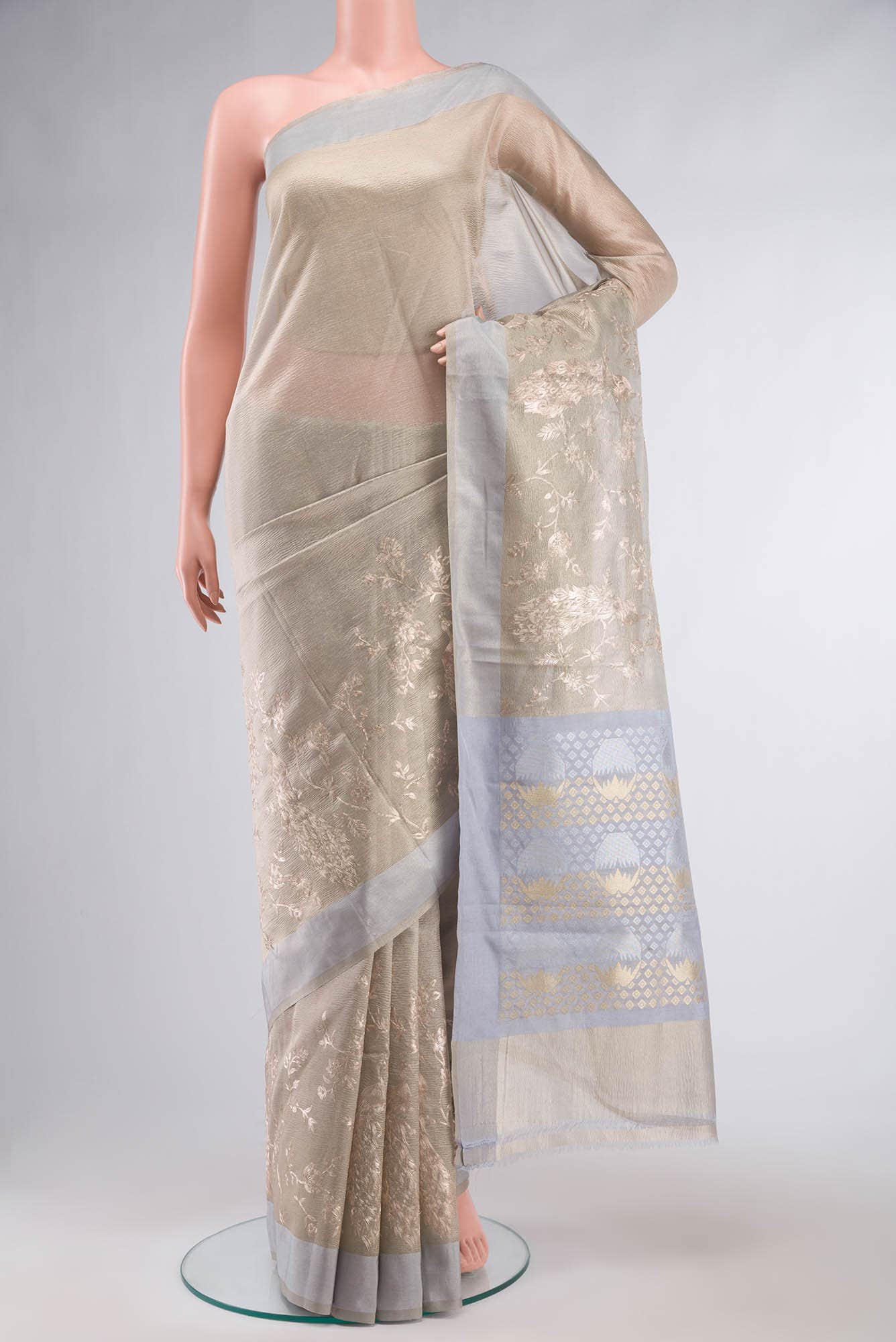 Grey Tissue Silk Saree