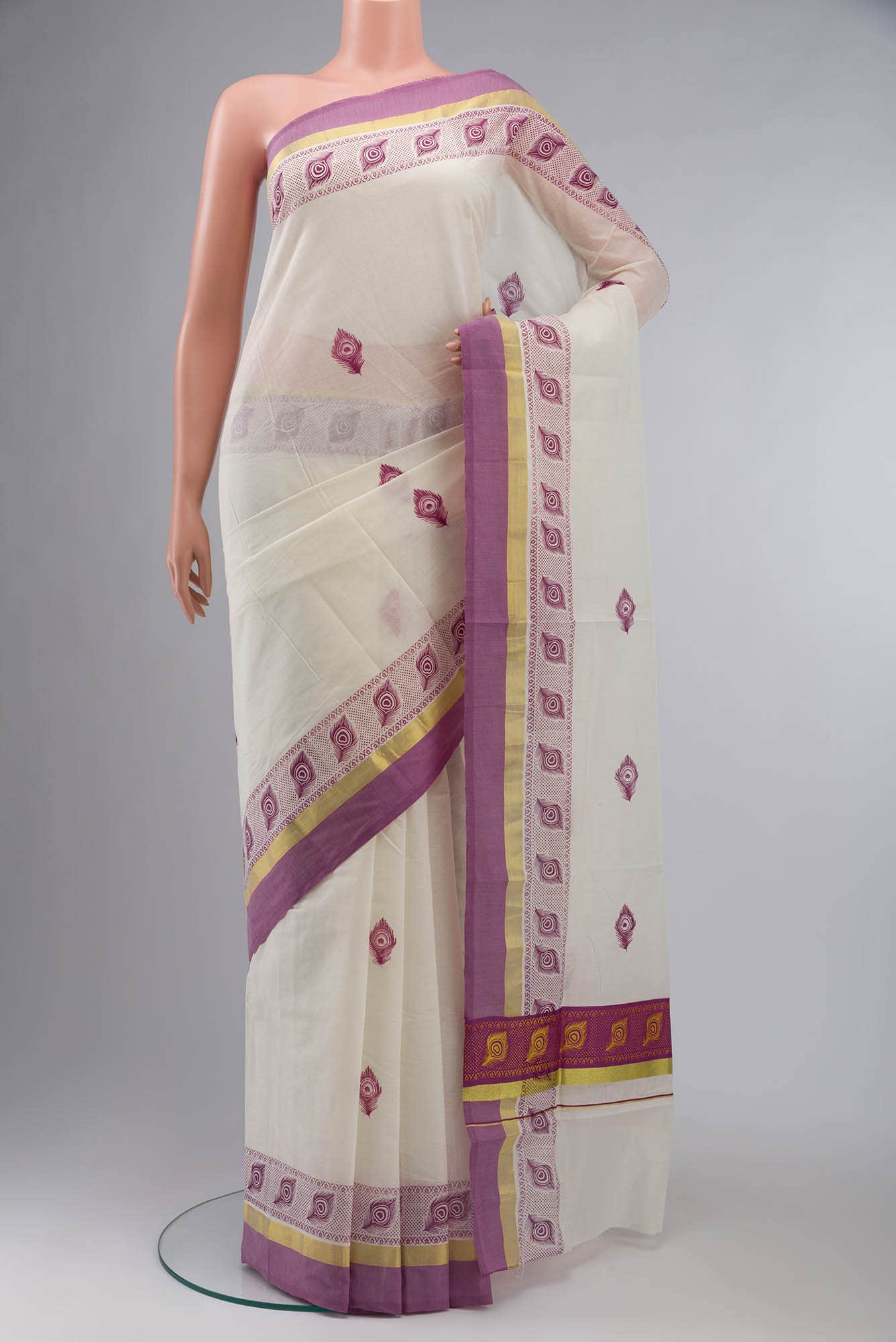 Off White Kerala Cotton Saree