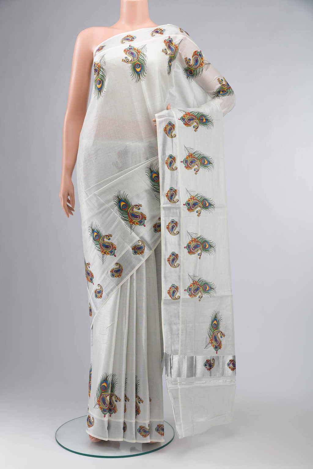 Silver Kerala Cotton Saree