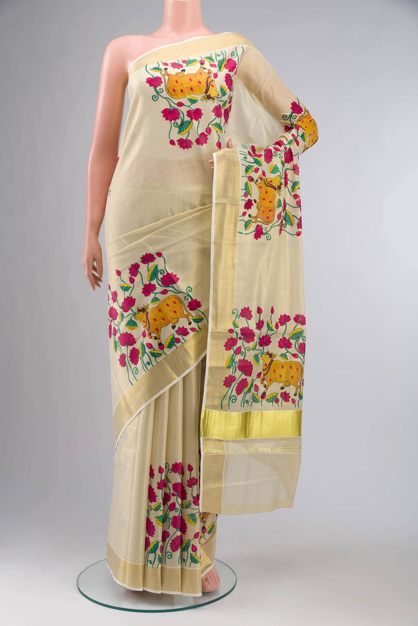 Gold Kerala Cotton Saree