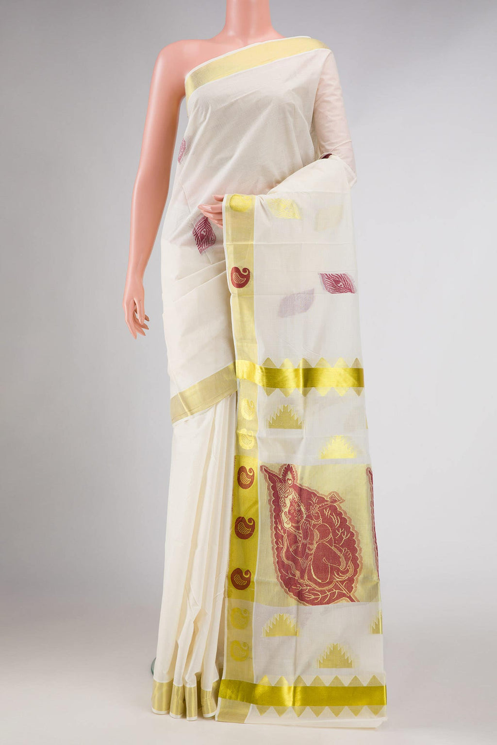 Off White Kerala Cotton Saree