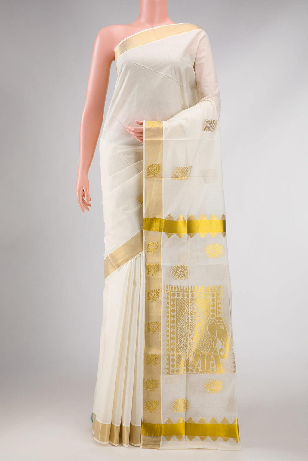 Off White Dual Tone Kerala Cotton Saree