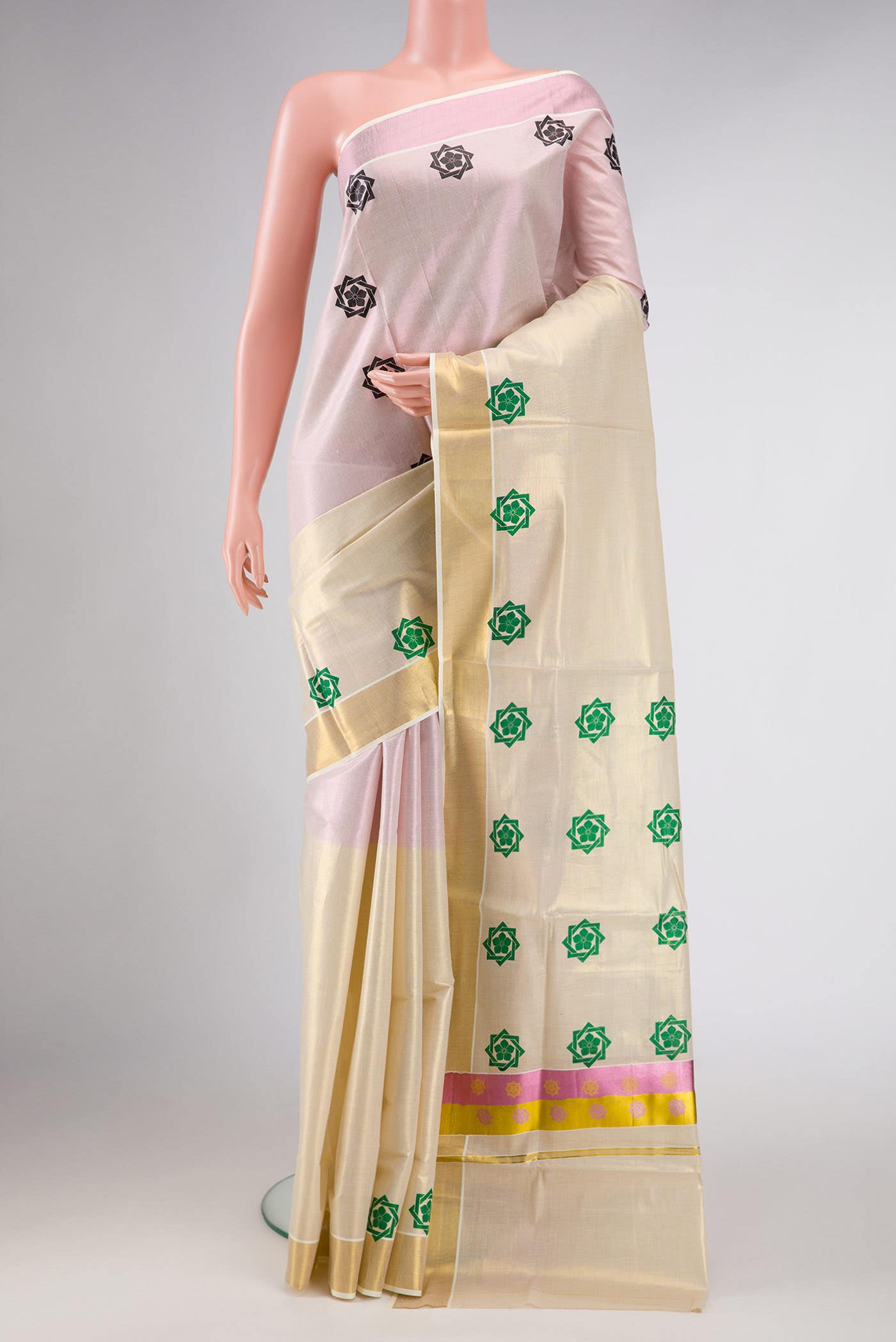 Pink and Gold Dual Tone Kerala Cotton Saree