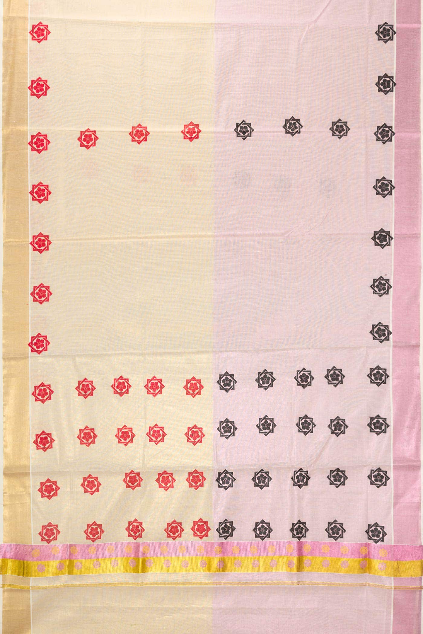 Pink and Gold Dual Tone Kerala Cotton Saree