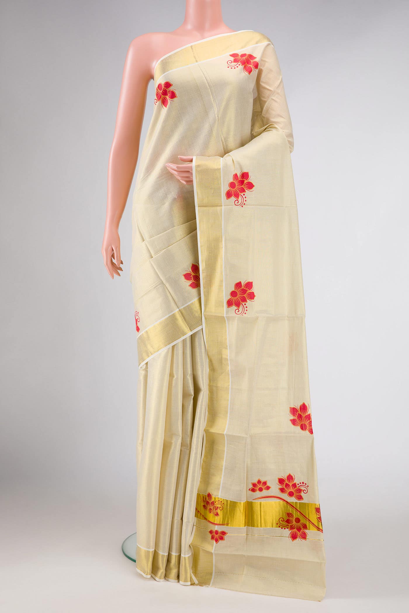 Gold Dual Tone Kerala Cotton Saree