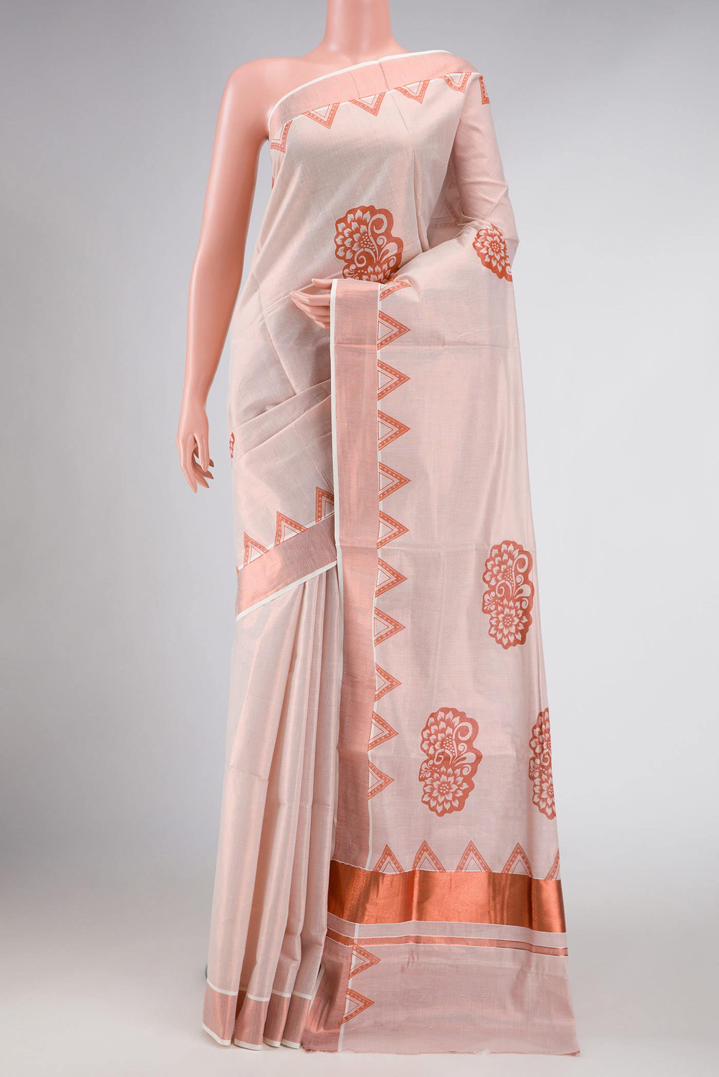 Rose Gold Dual Tone Kerala Cotton Saree