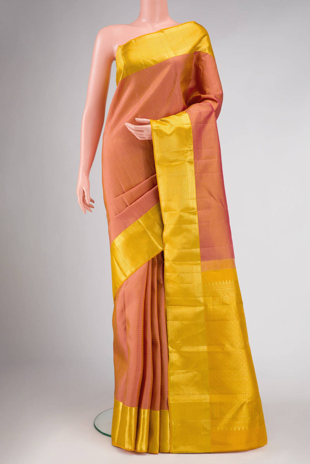 Golden Peach Dual Tone Kanchipuram Silk Saree