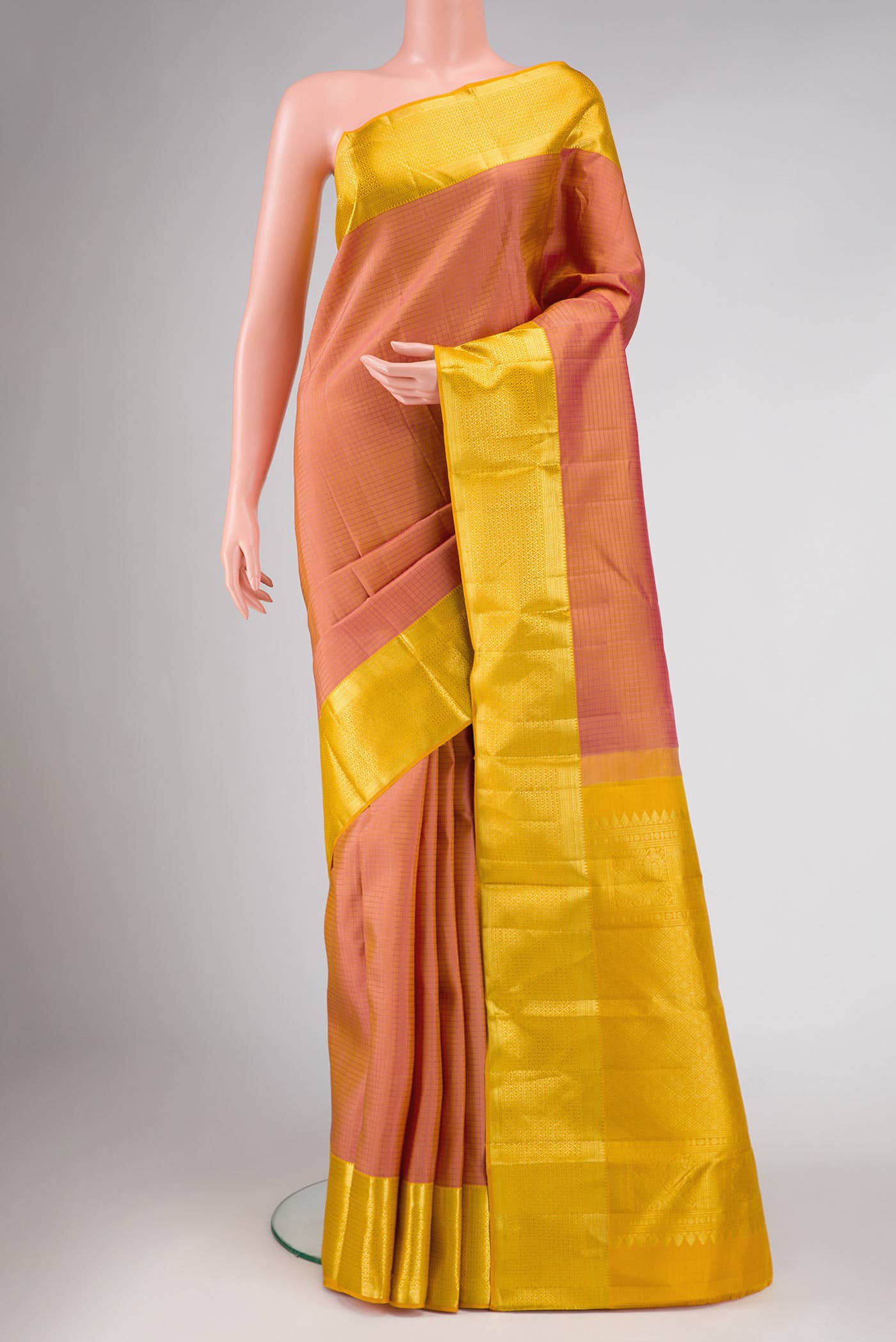 Golden Peach Dual Tone Kanchipuram Silk Saree