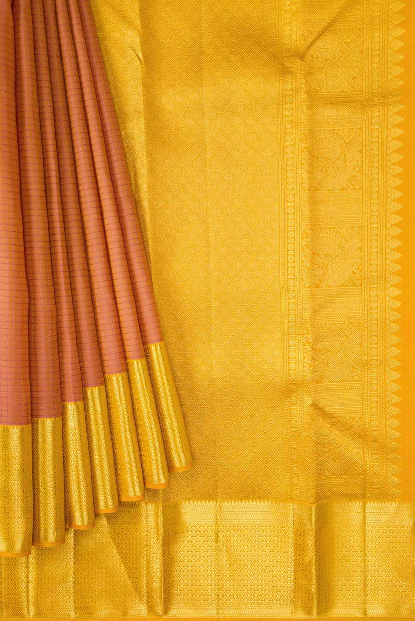 Golden Peach Dual Tone Kanchipuram Silk Saree