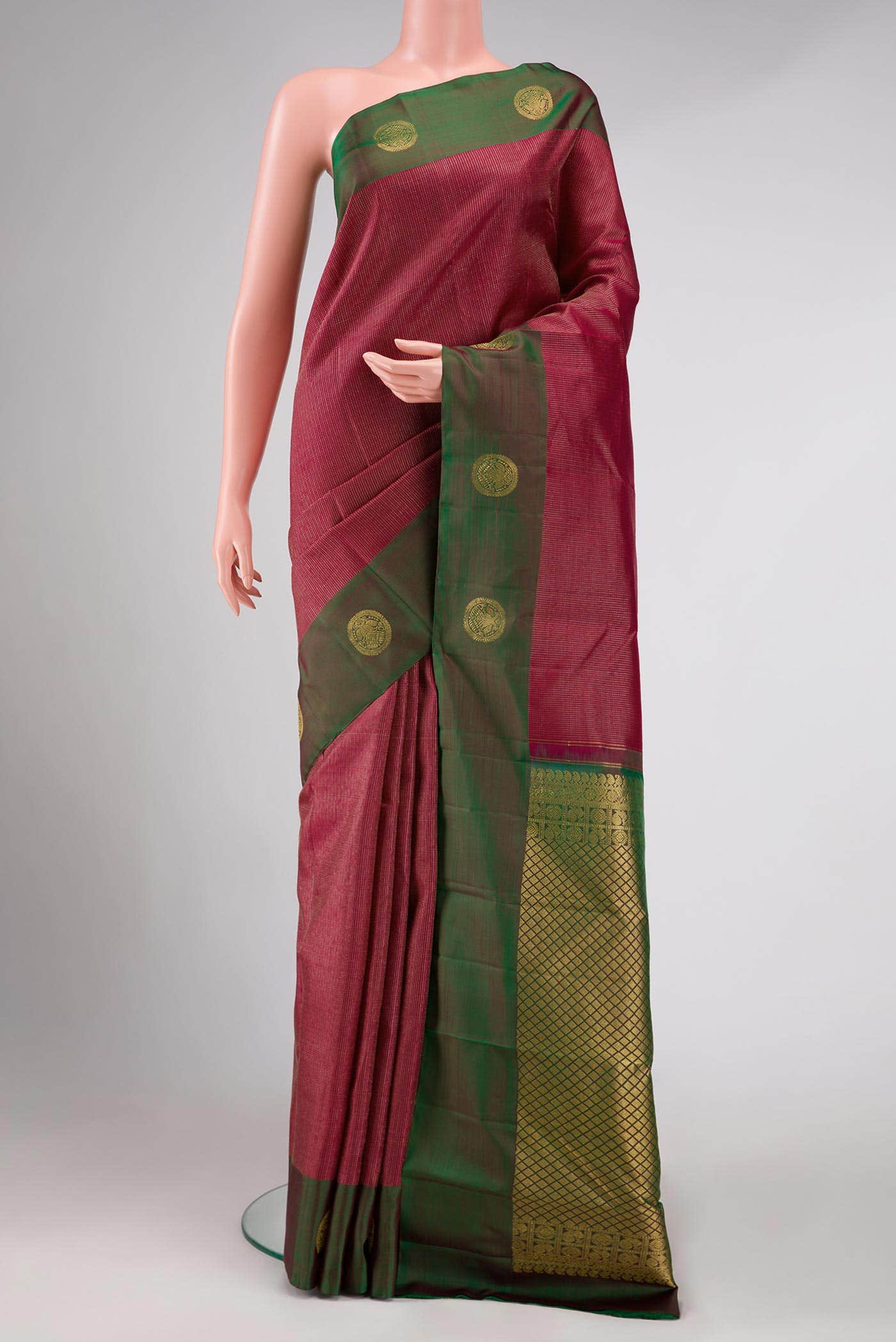 Maroon Dual Tone Kanchipuram Silk Saree