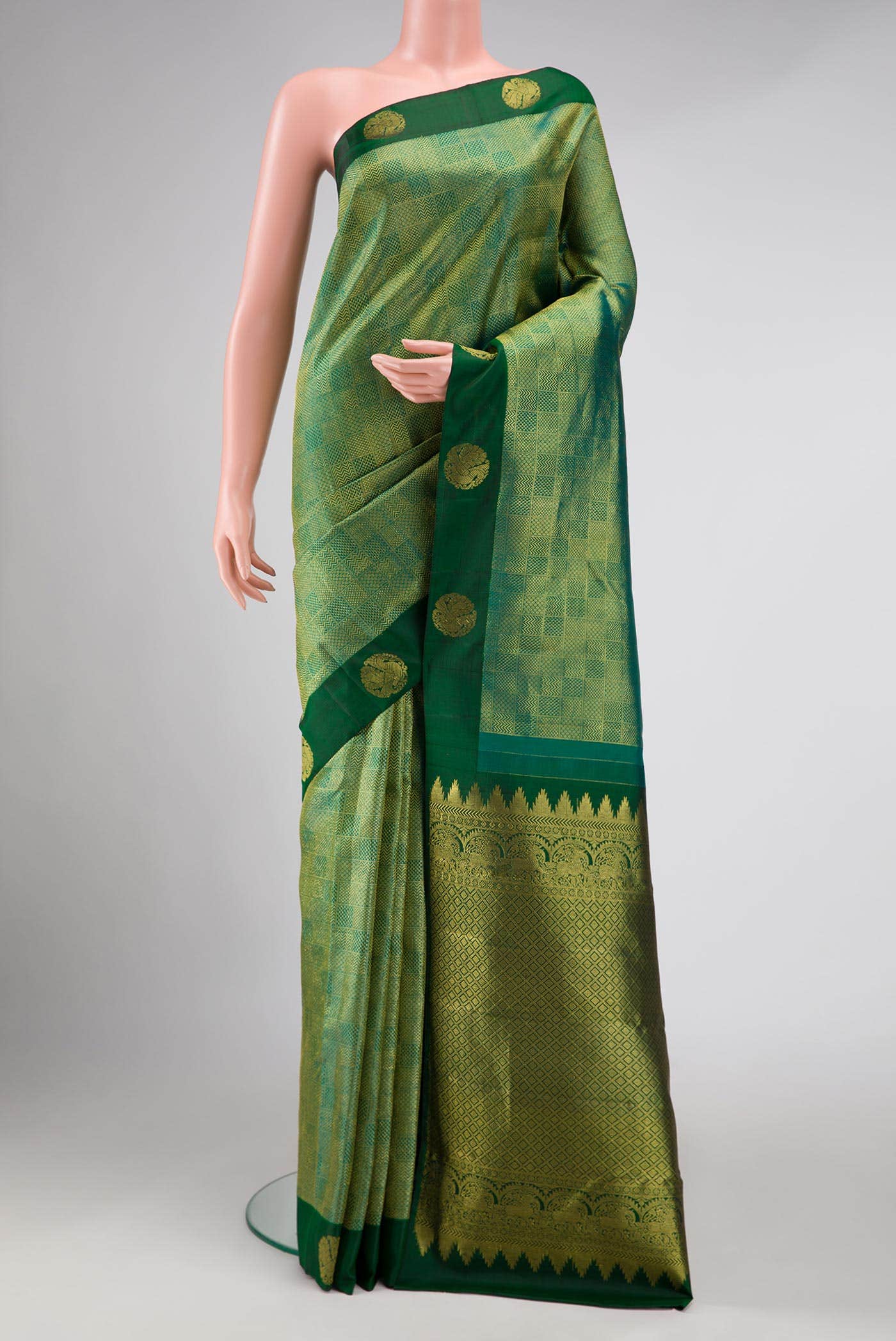 Green Dual Tone Kanchipuram Silk Saree