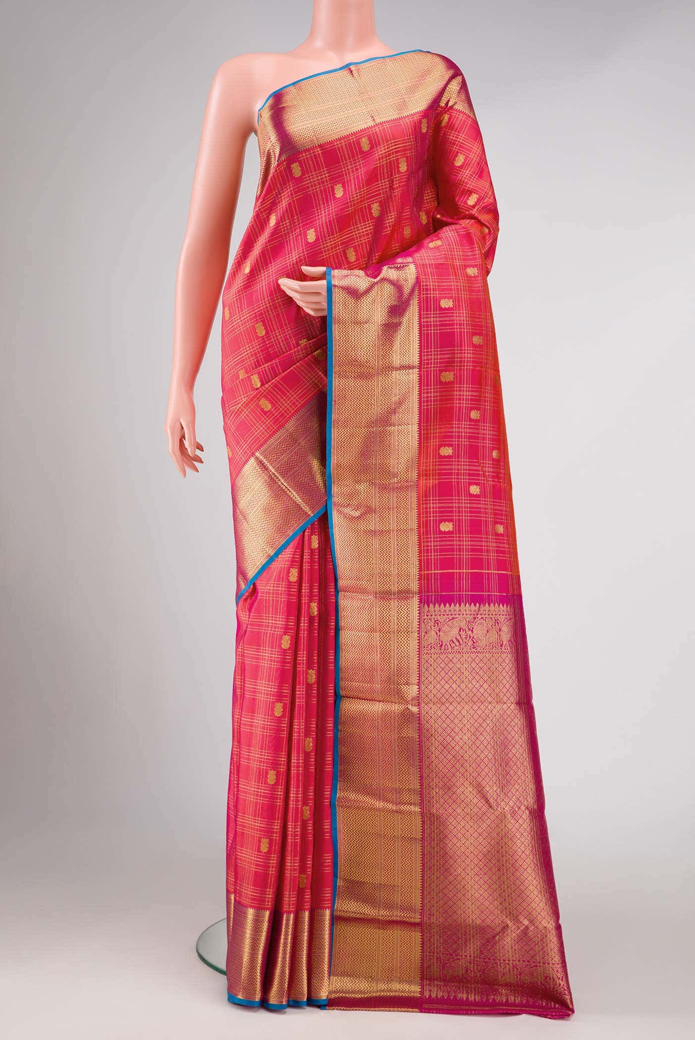 Dark Pink Dual Tone Kanchipuram Silk Saree