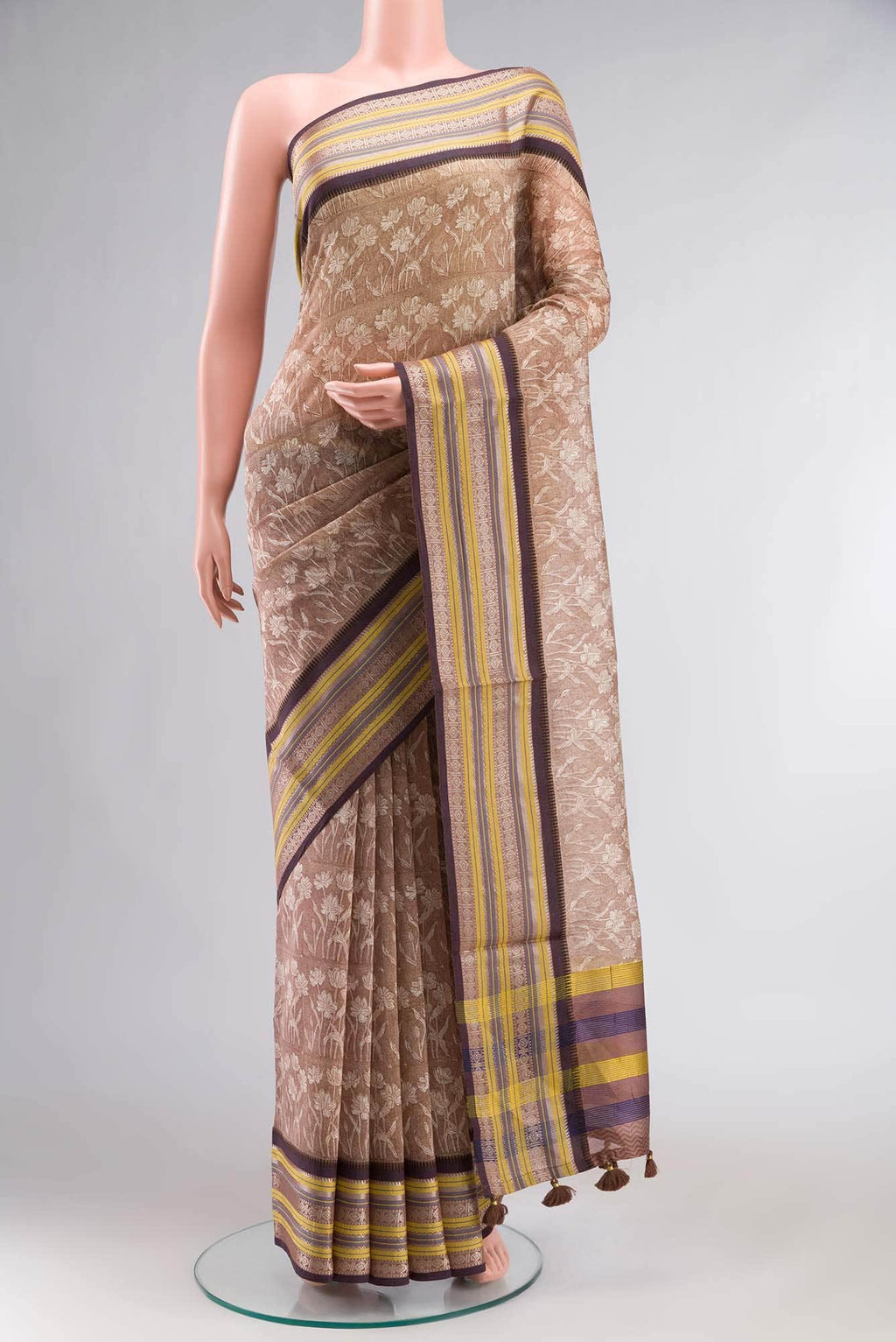 Brown Chanderi Silk Cotton Saree