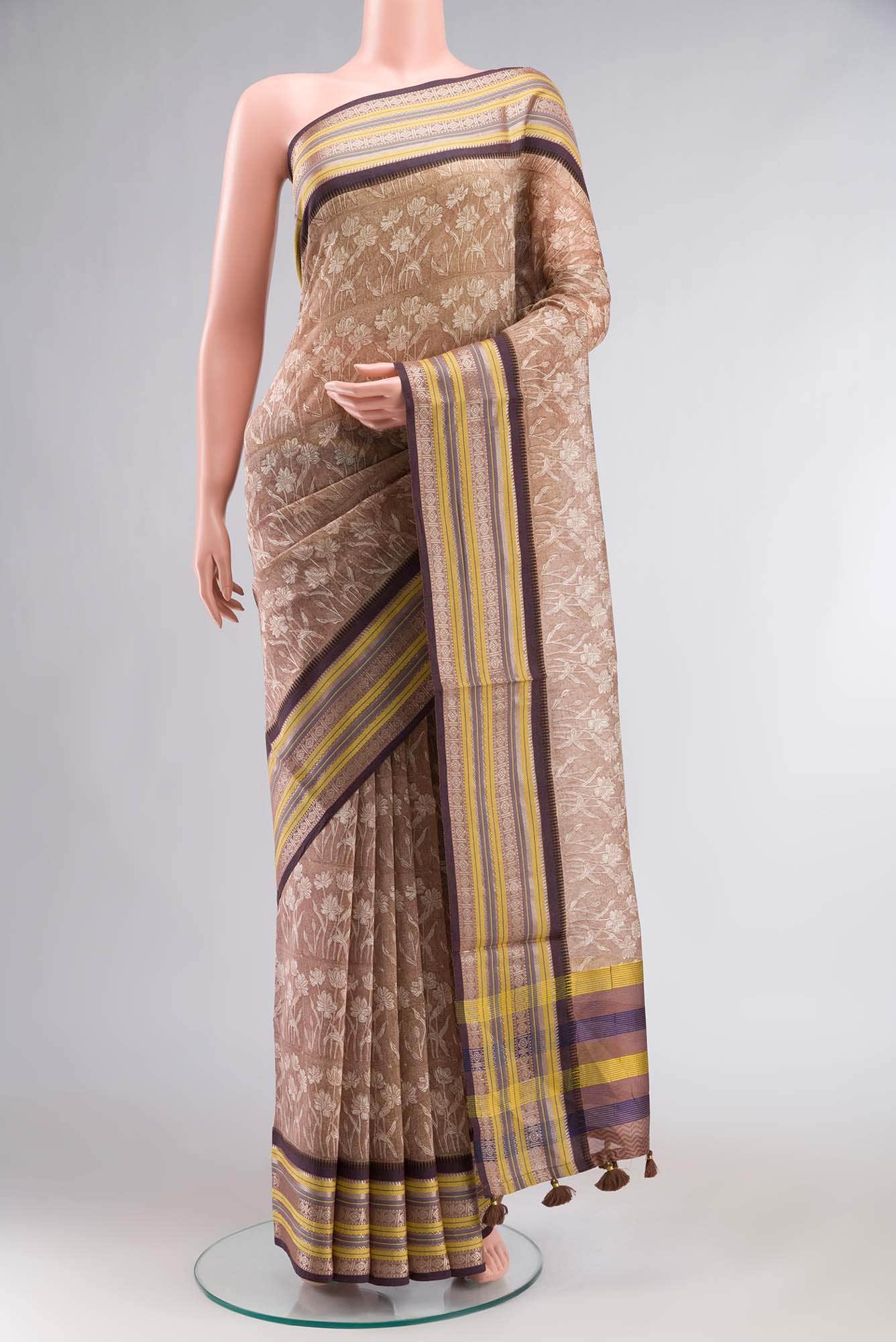 Brown Chanderi Silk Cotton Saree