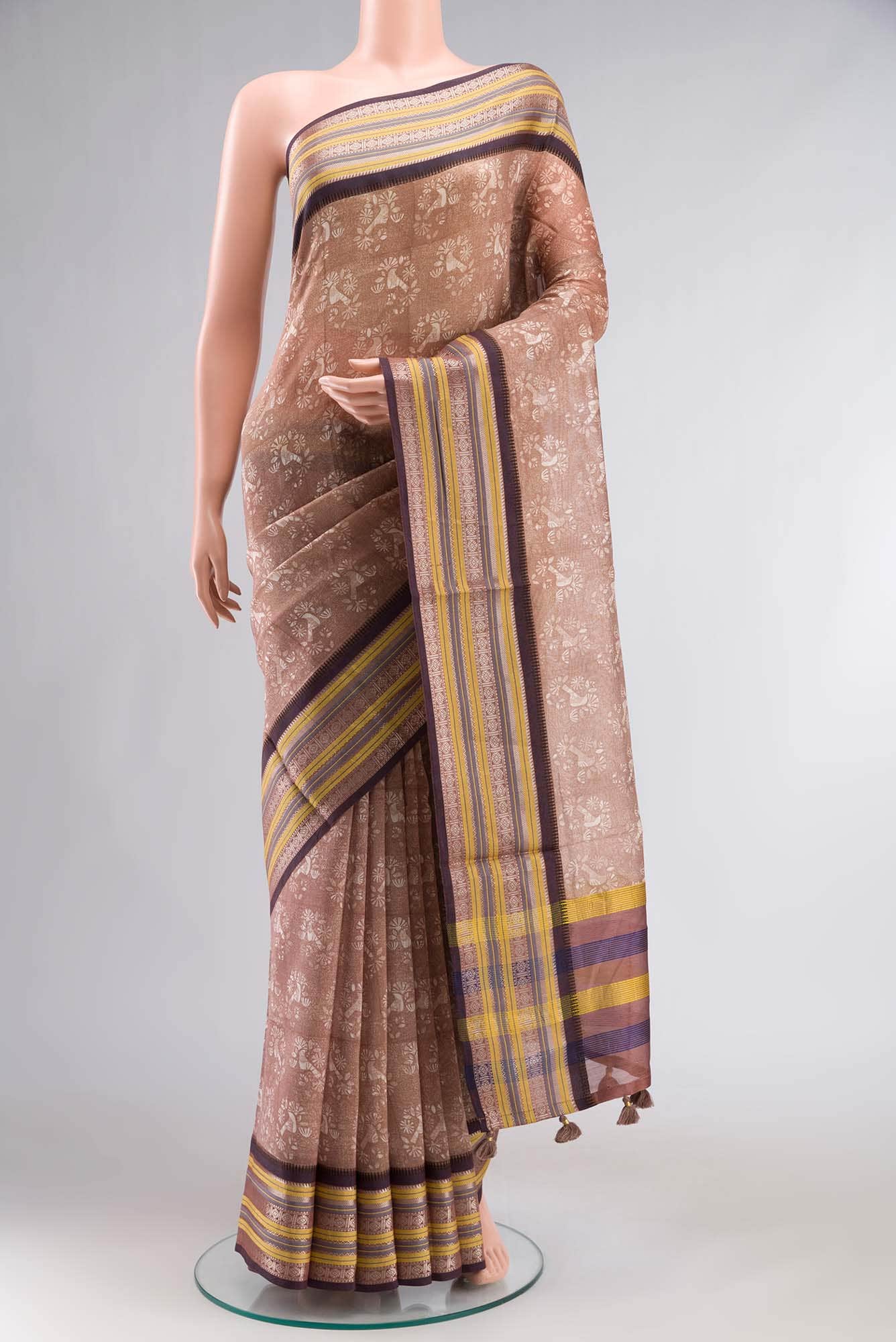 Brown Chanderi Silk Cotton Saree