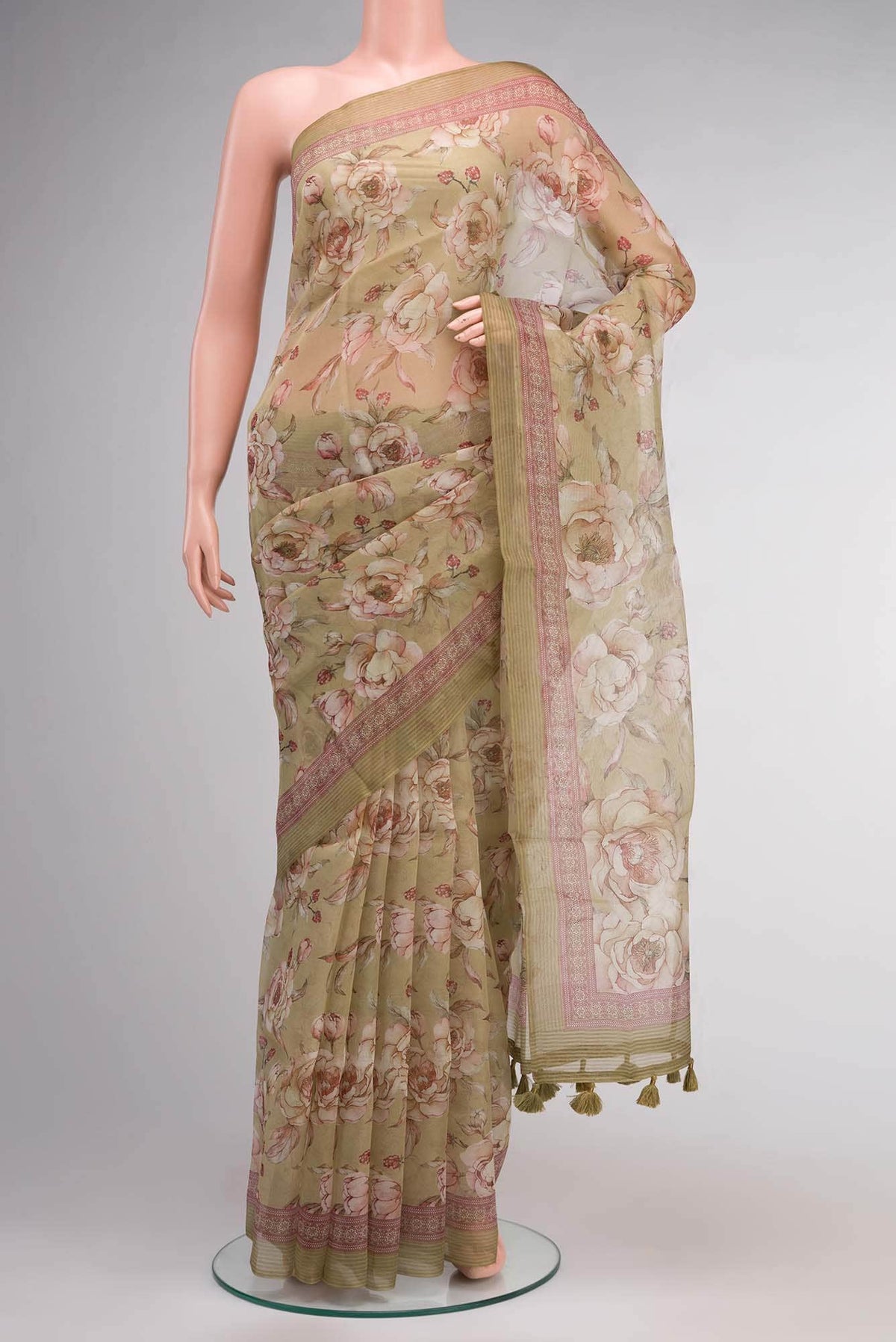Beige Organza Silk Saree