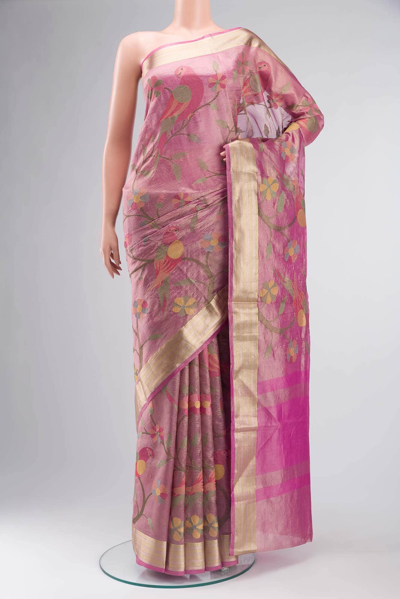 Pink Blended Tissue Silk Saree