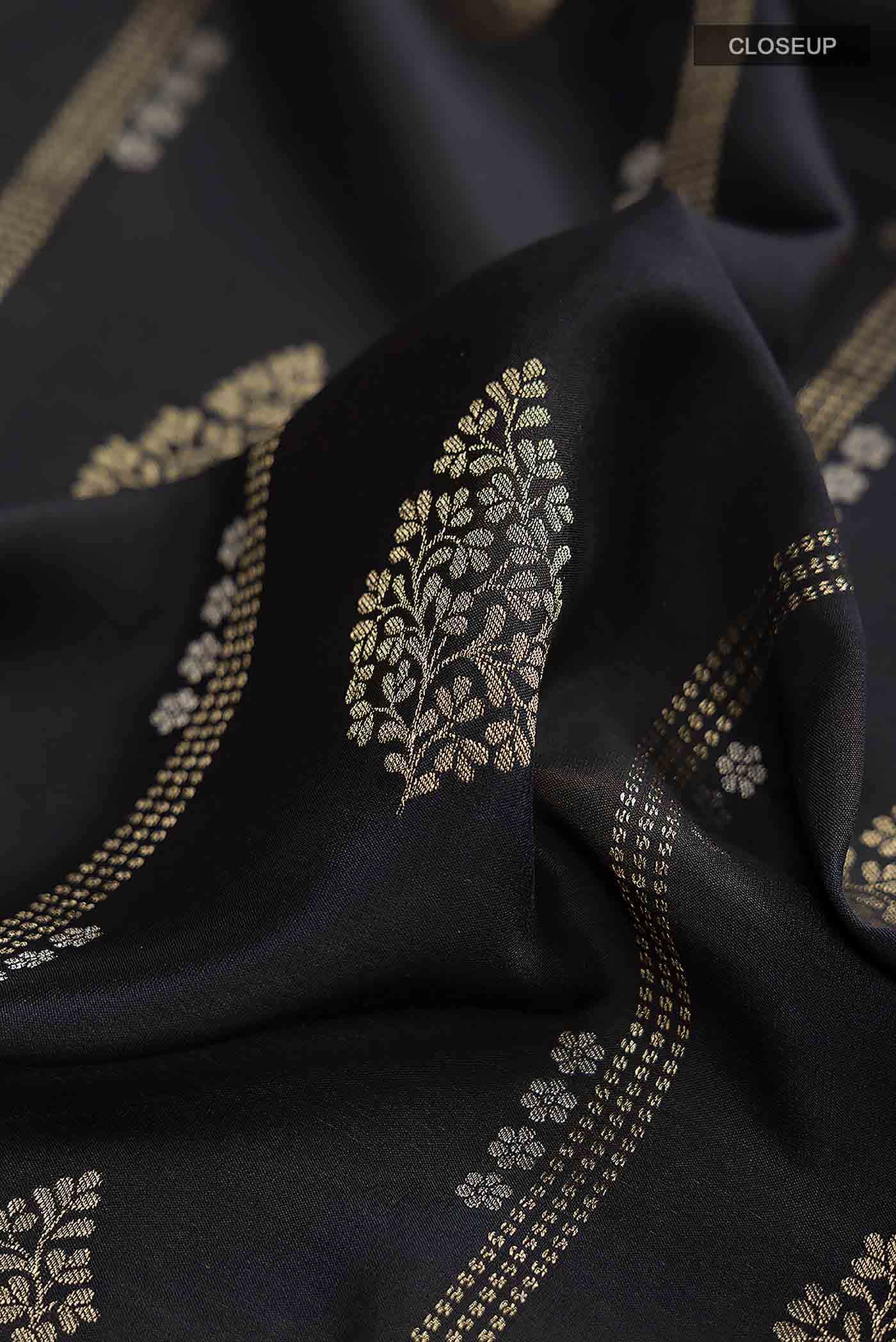 Black Mysore Crepe Saree