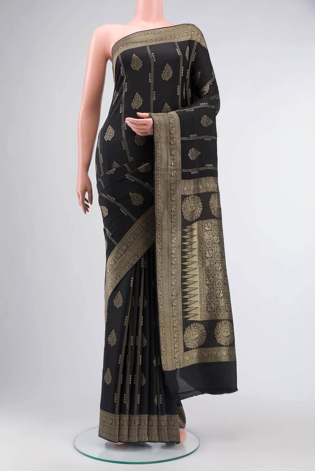 Black Mysore Crepe Saree