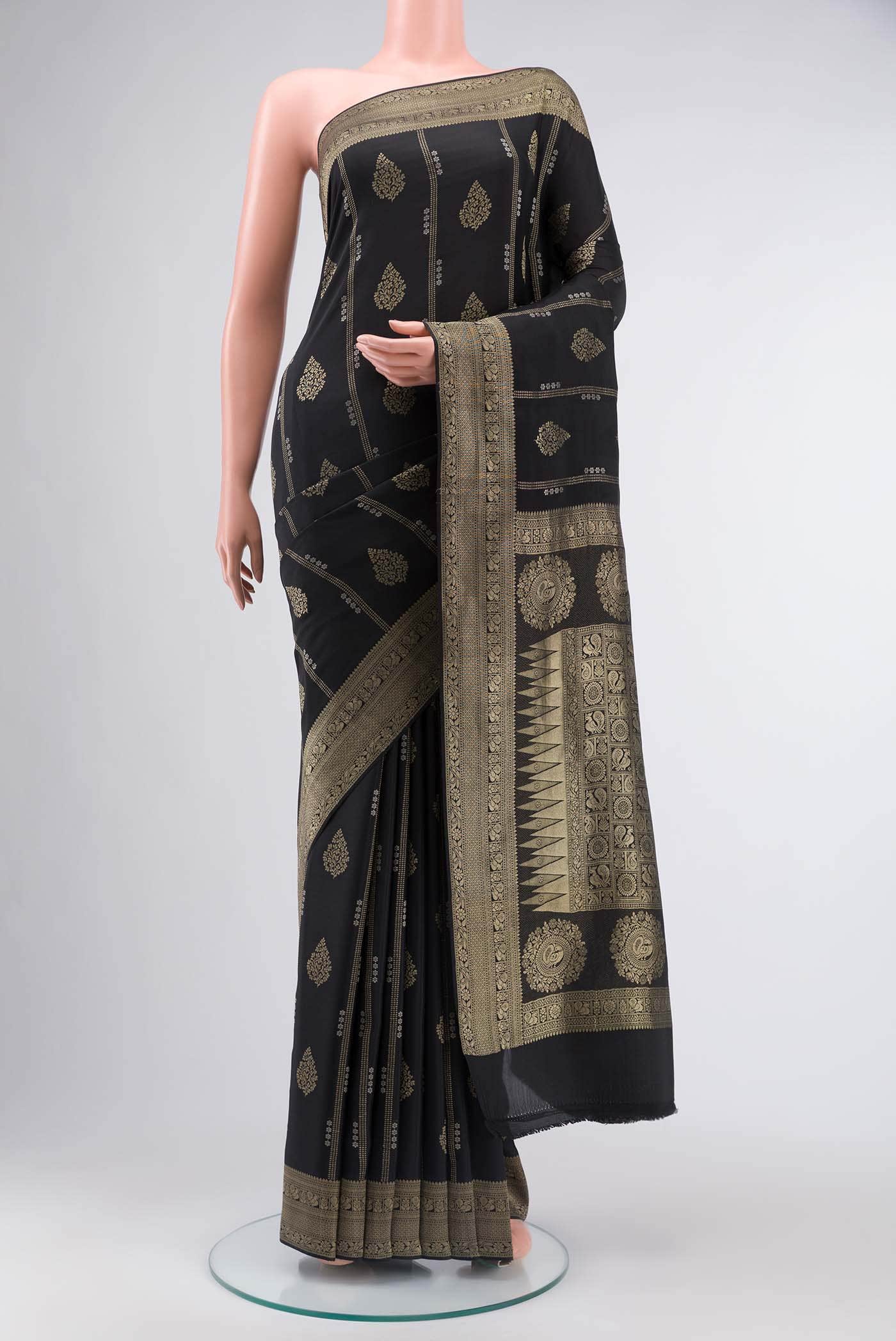 Black Mysore Crepe Saree