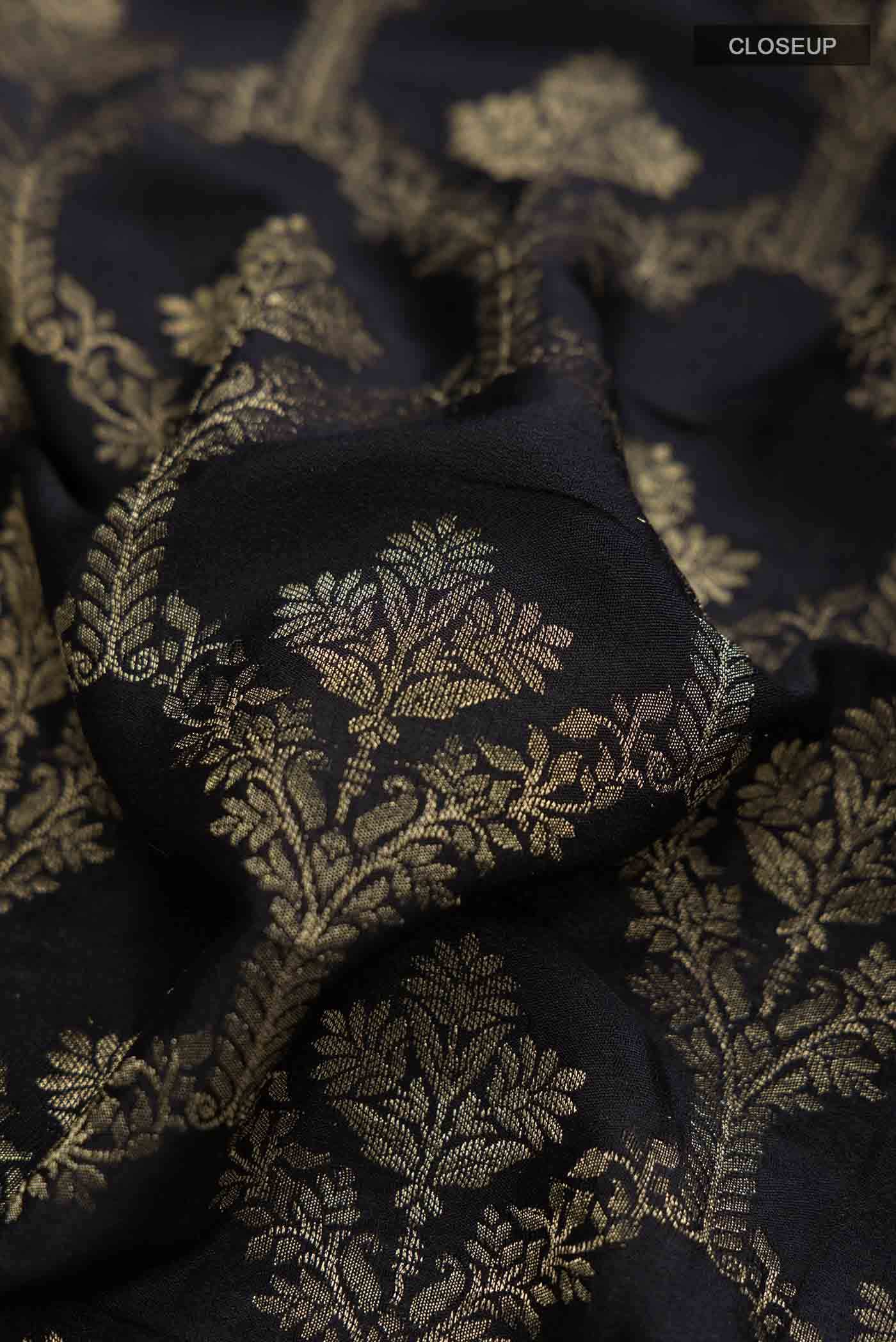Black Mysore Crepe Saree