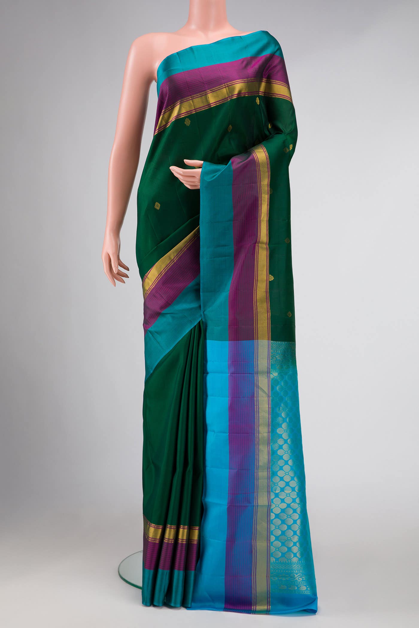 Green Dual Tone Soft Silk Saree