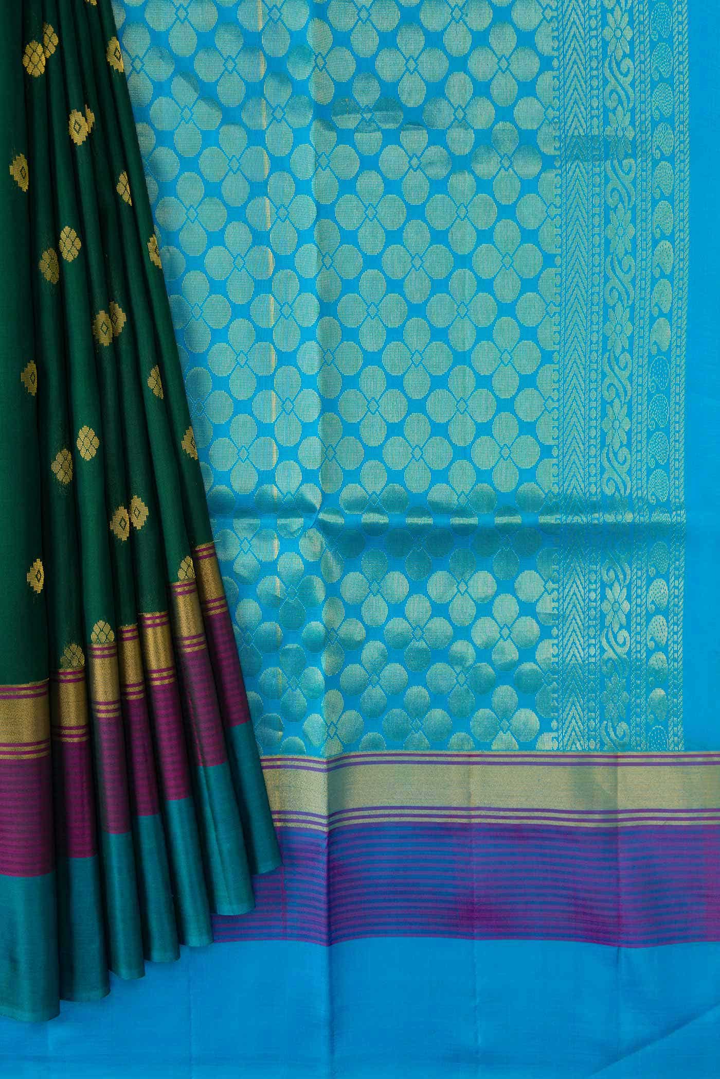 Green Dual Tone Soft Silk Saree